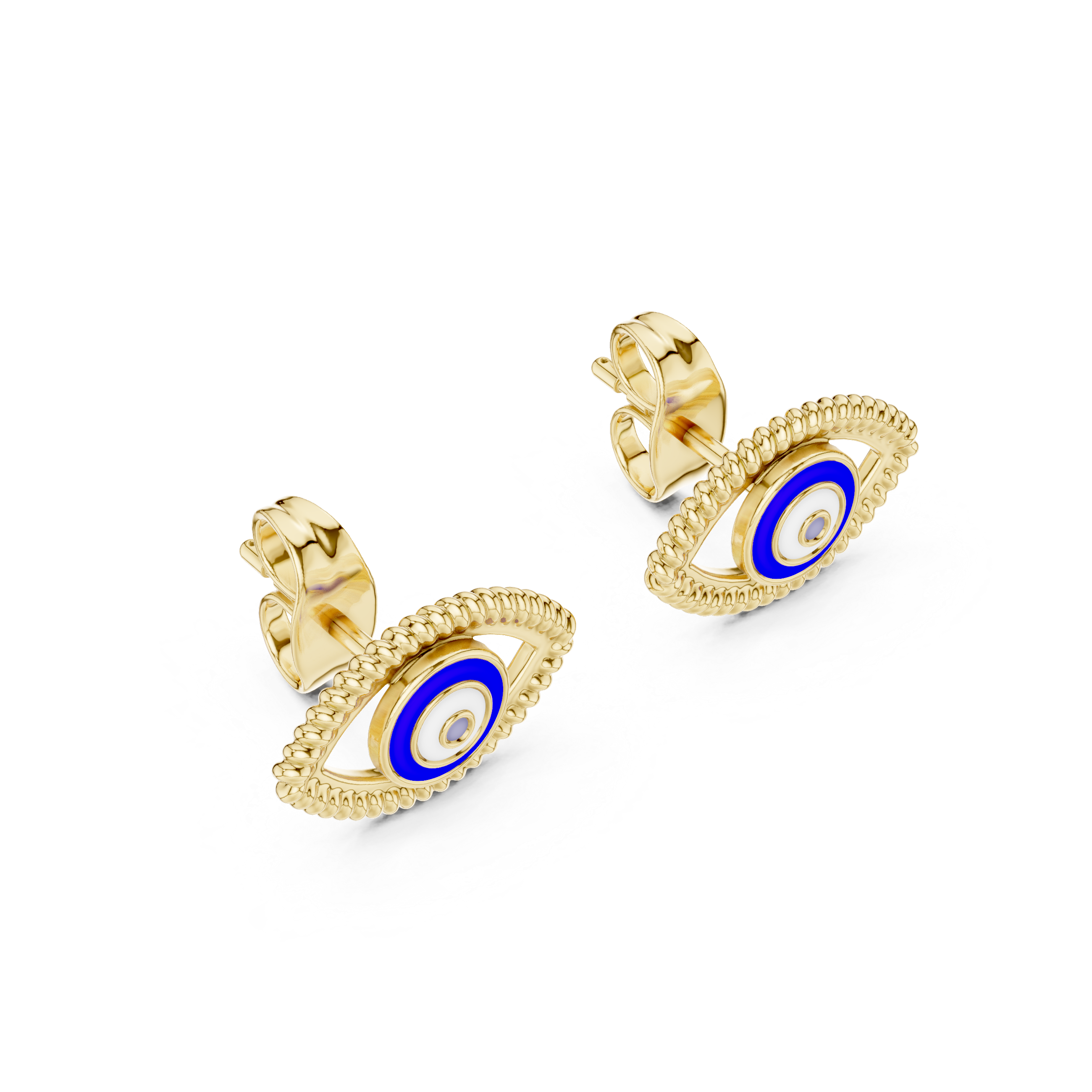 Greek Evil Eye Mediterranean Blue Enamel Stud Earrings
