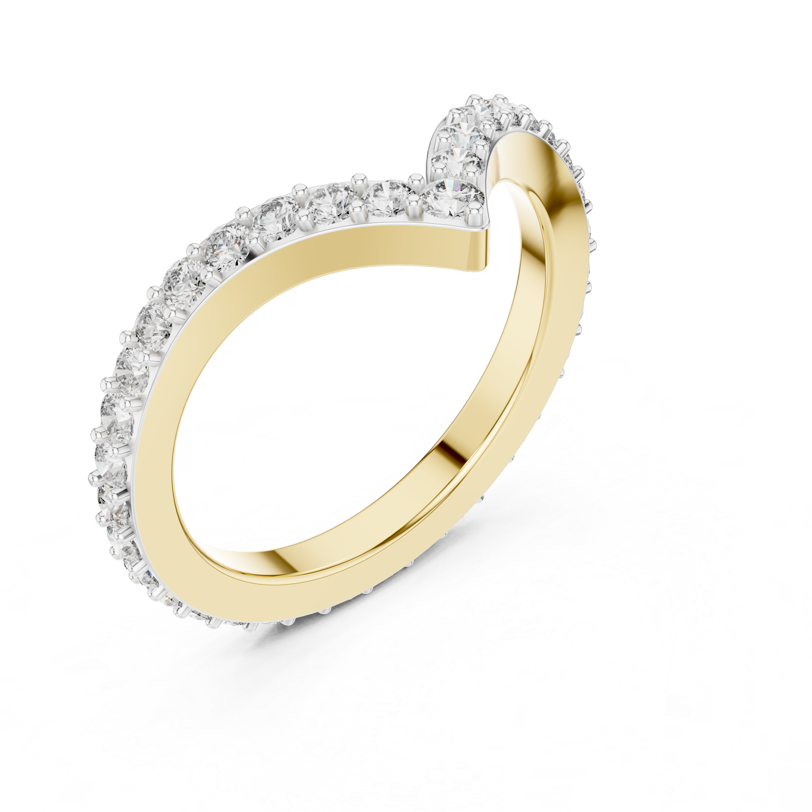V-Shaped Floating Pave Ring - Curved Chevron Band