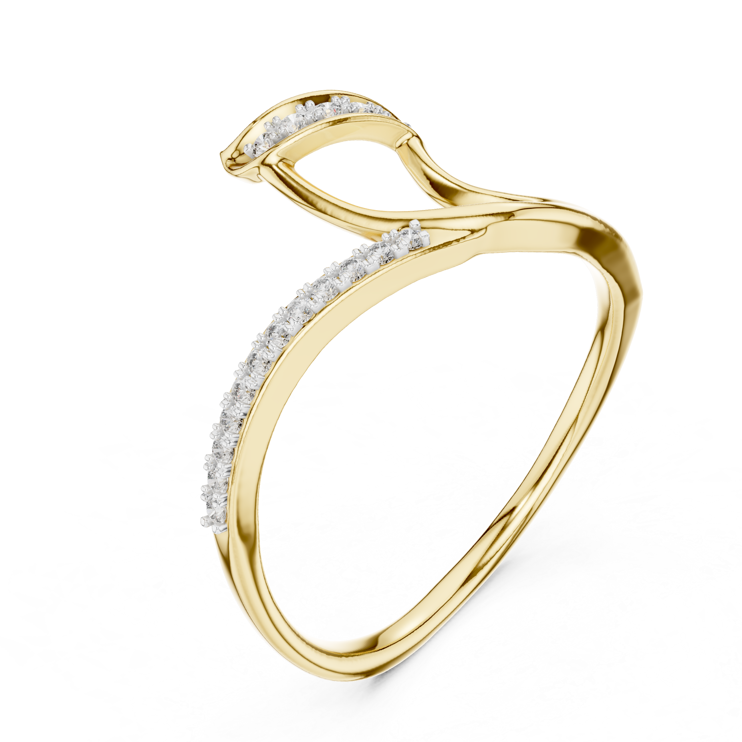 Abstract Wave Floating Diamond Bypass Ring