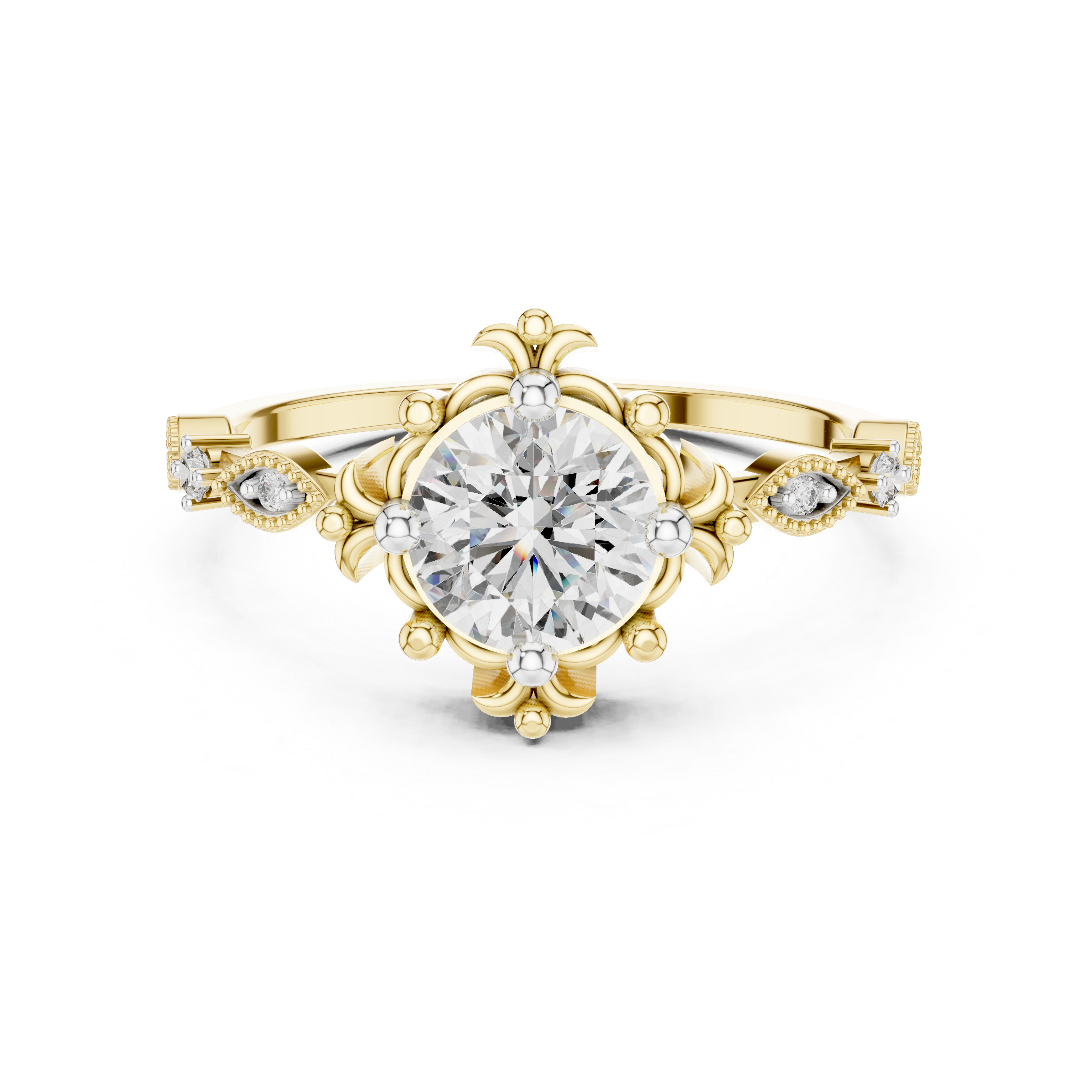 Vintage Empress Crown Solitaire Ring