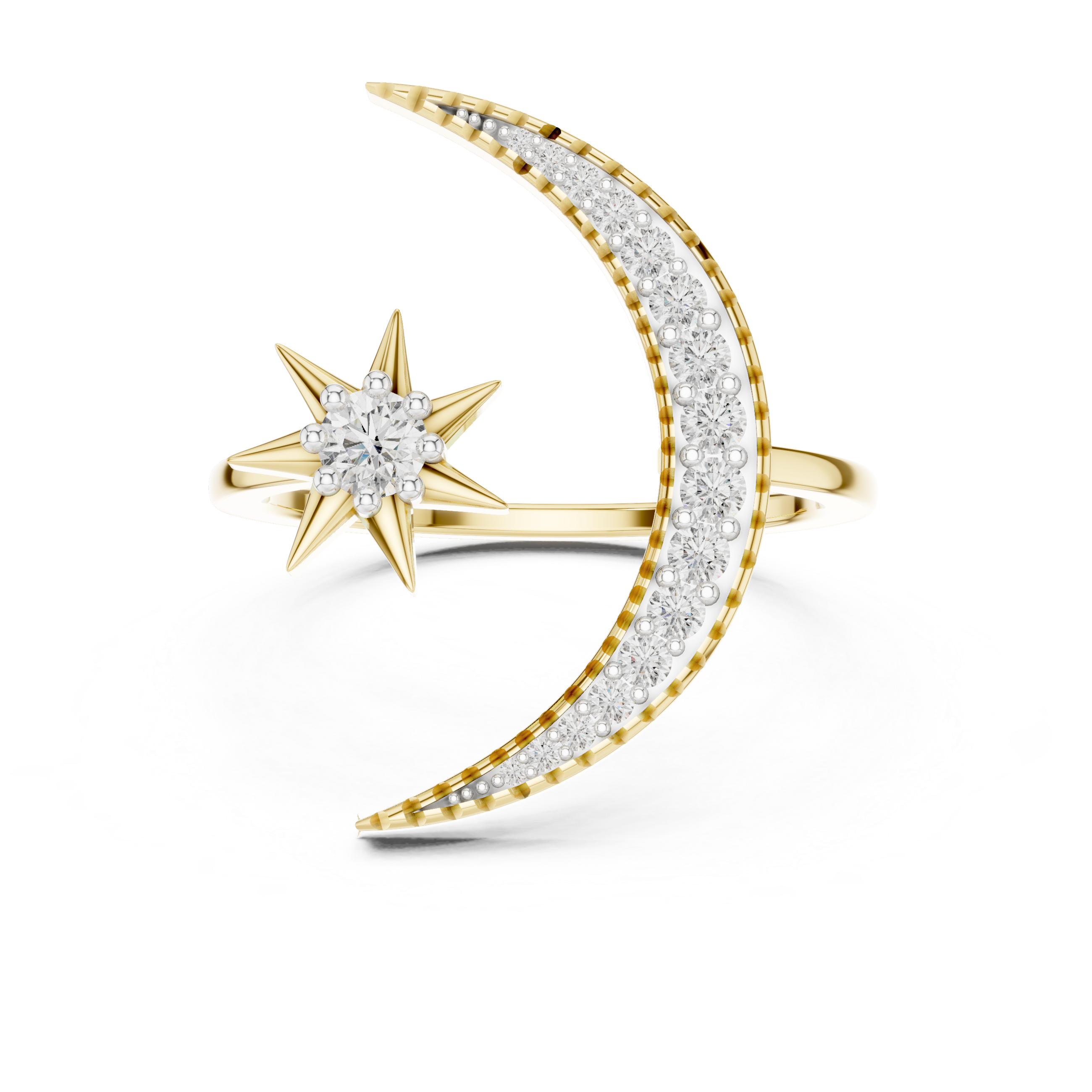 Celestial Toi et Moi Crescent Moon & Star Bypass Ring