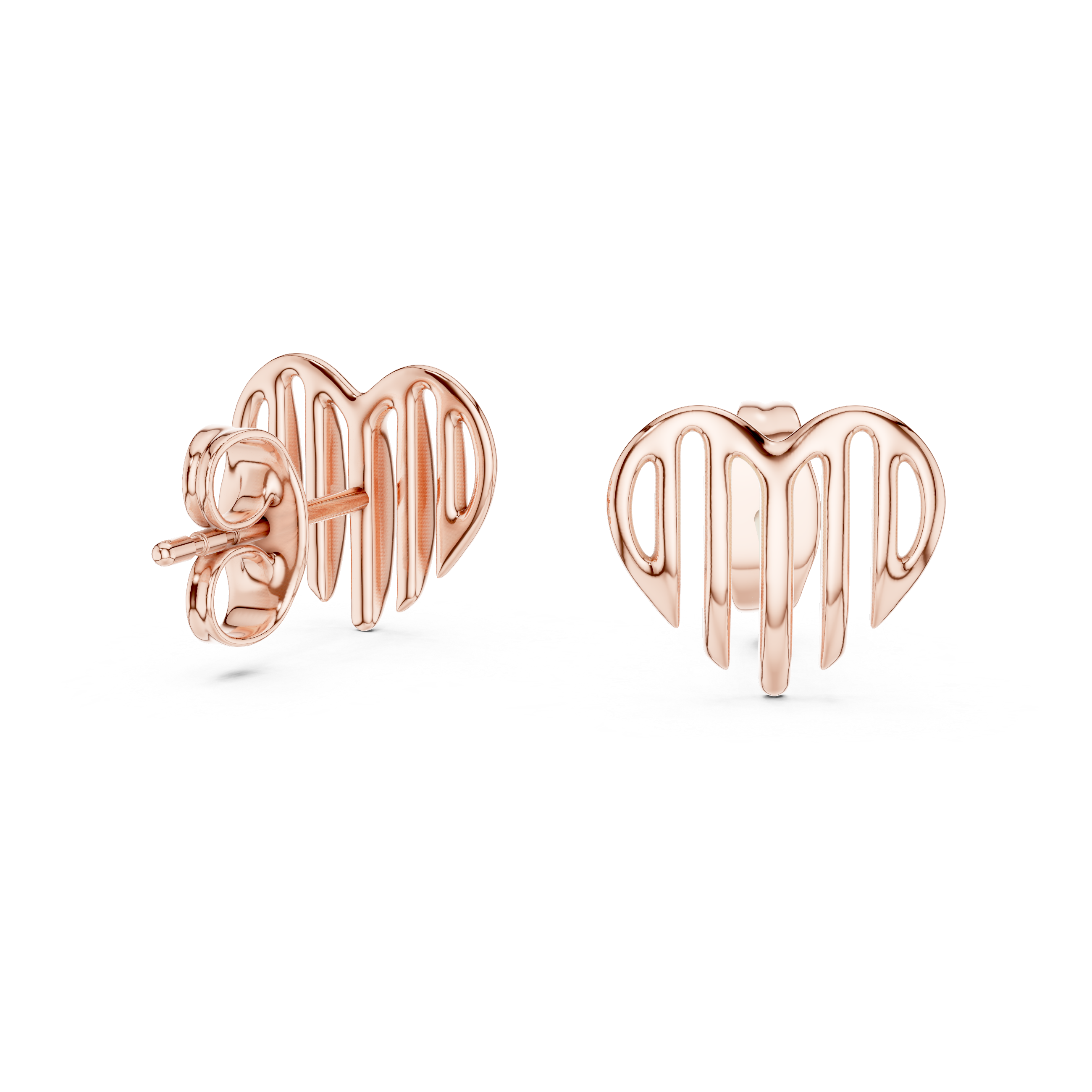 Minimalist Openwork Ribbed Heart Stud Earrings