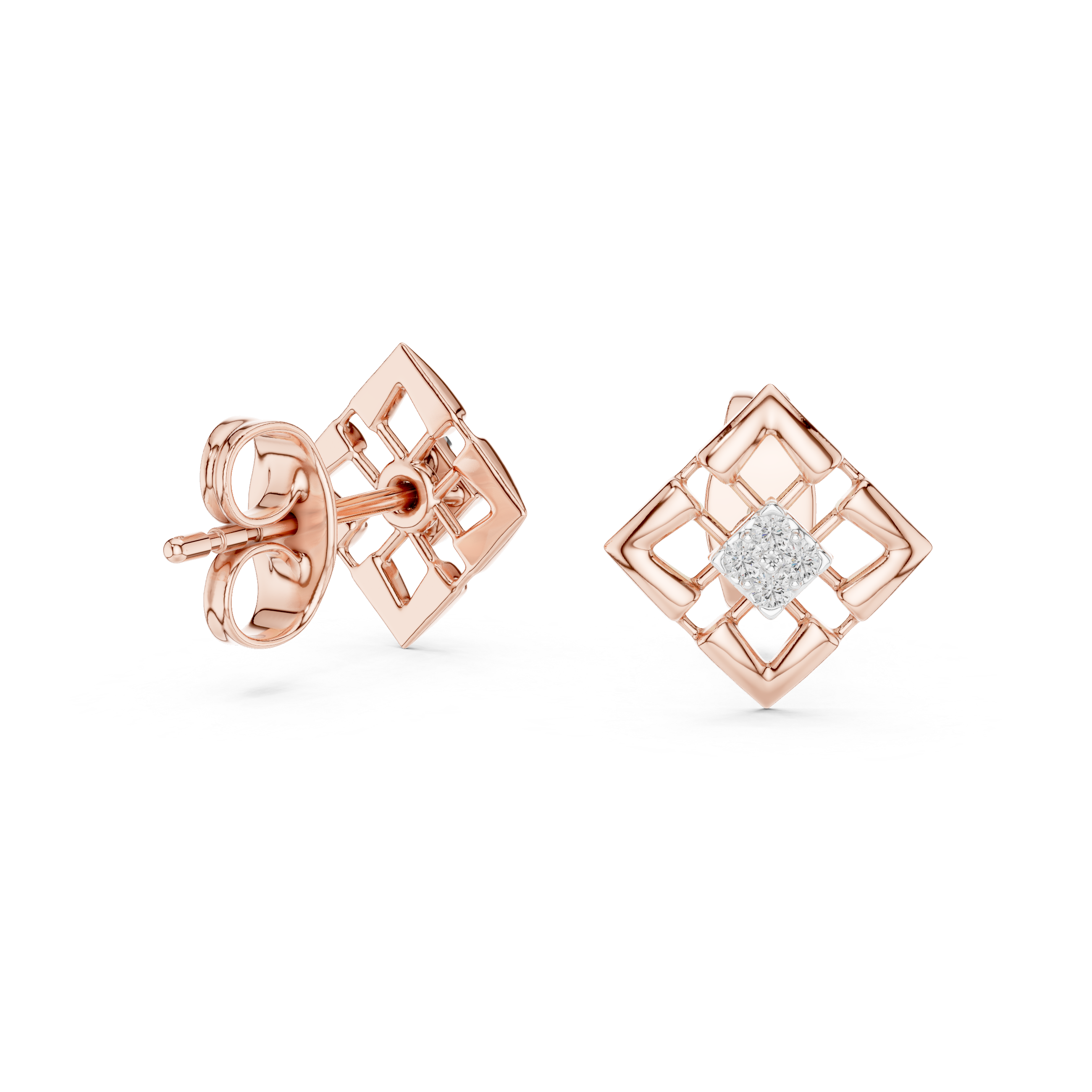 Geometric Lattice Square Stud Earrings