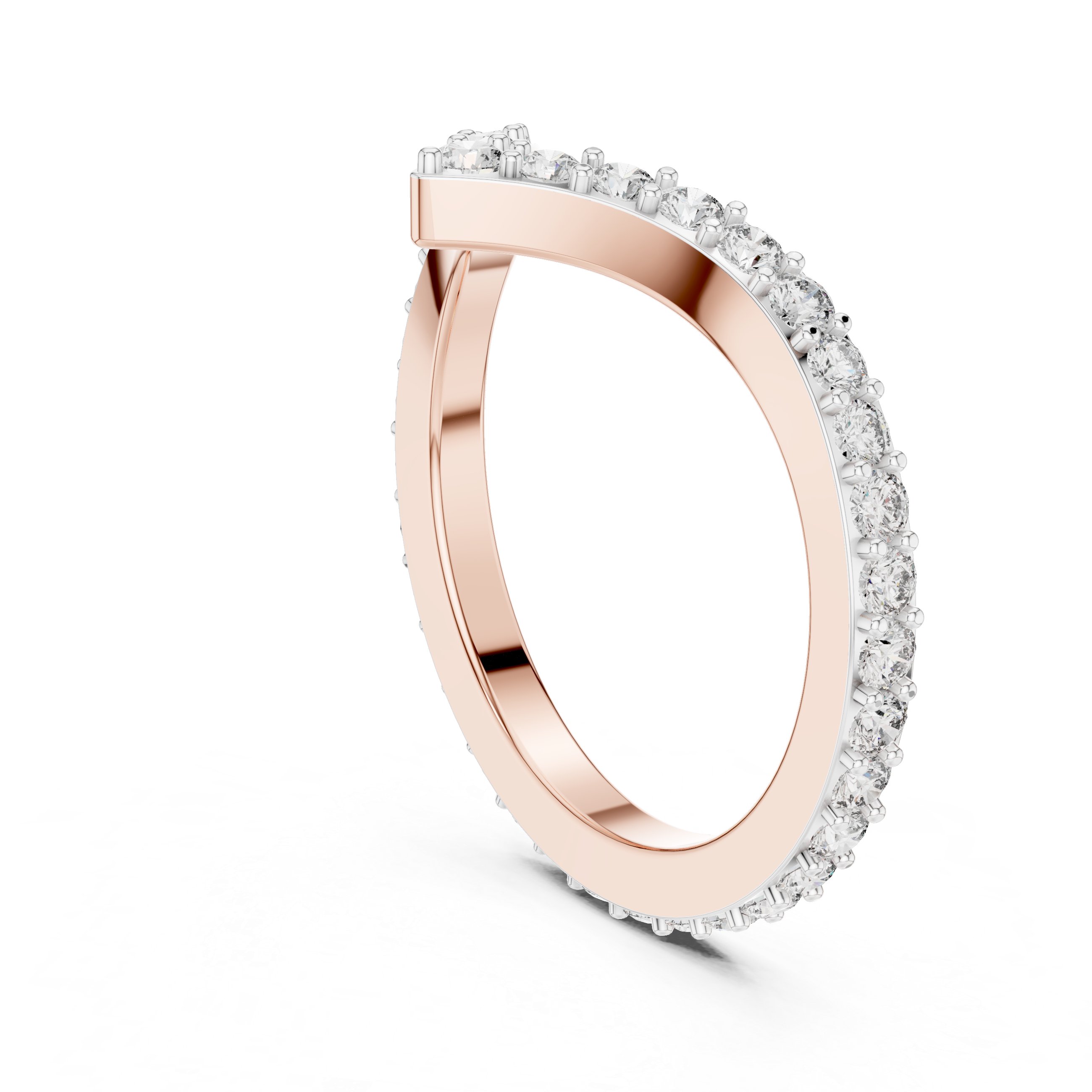 V-Shaped Floating Pave Ring - Curved Chevron Band