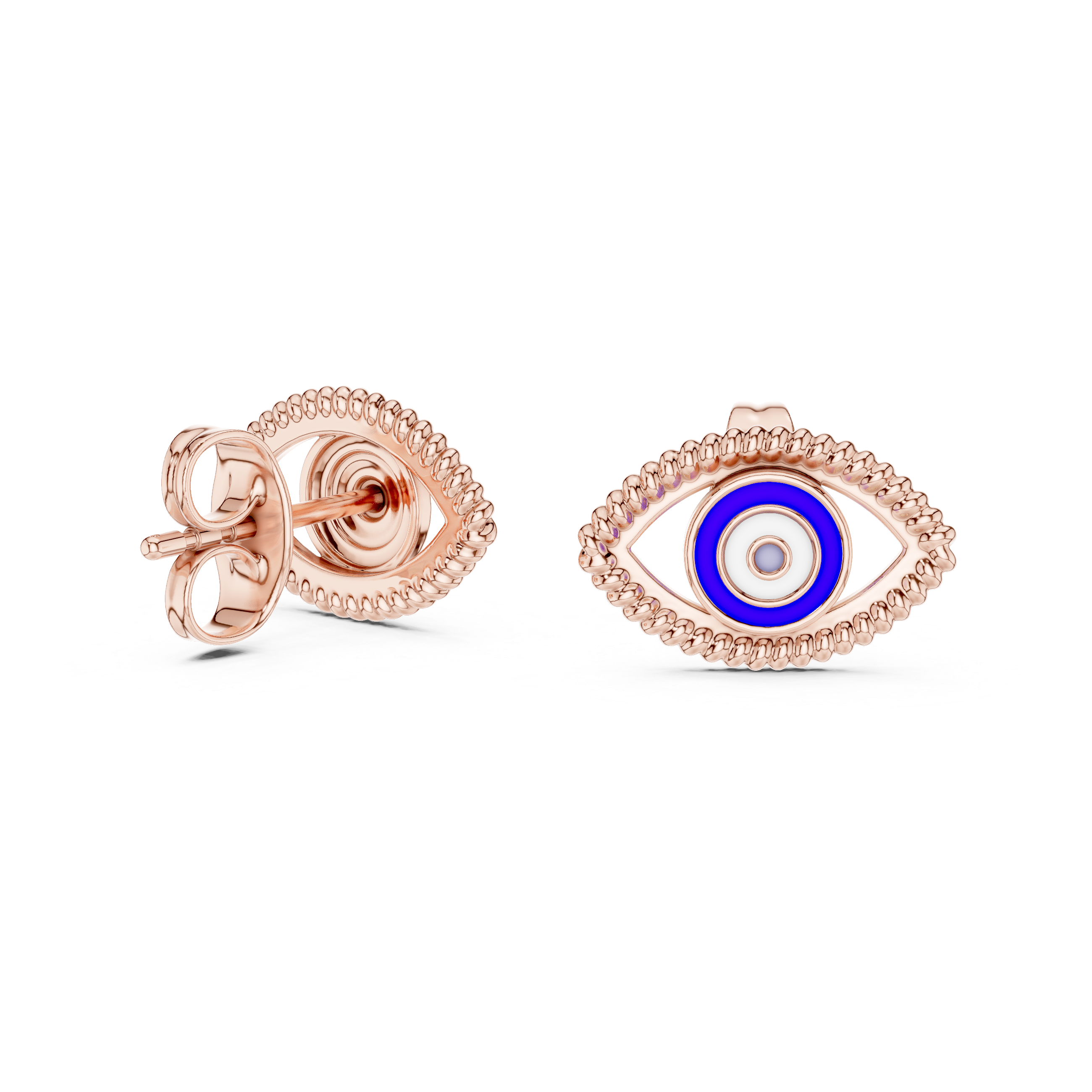 Greek Evil Eye Mediterranean Blue Enamel Stud Earrings