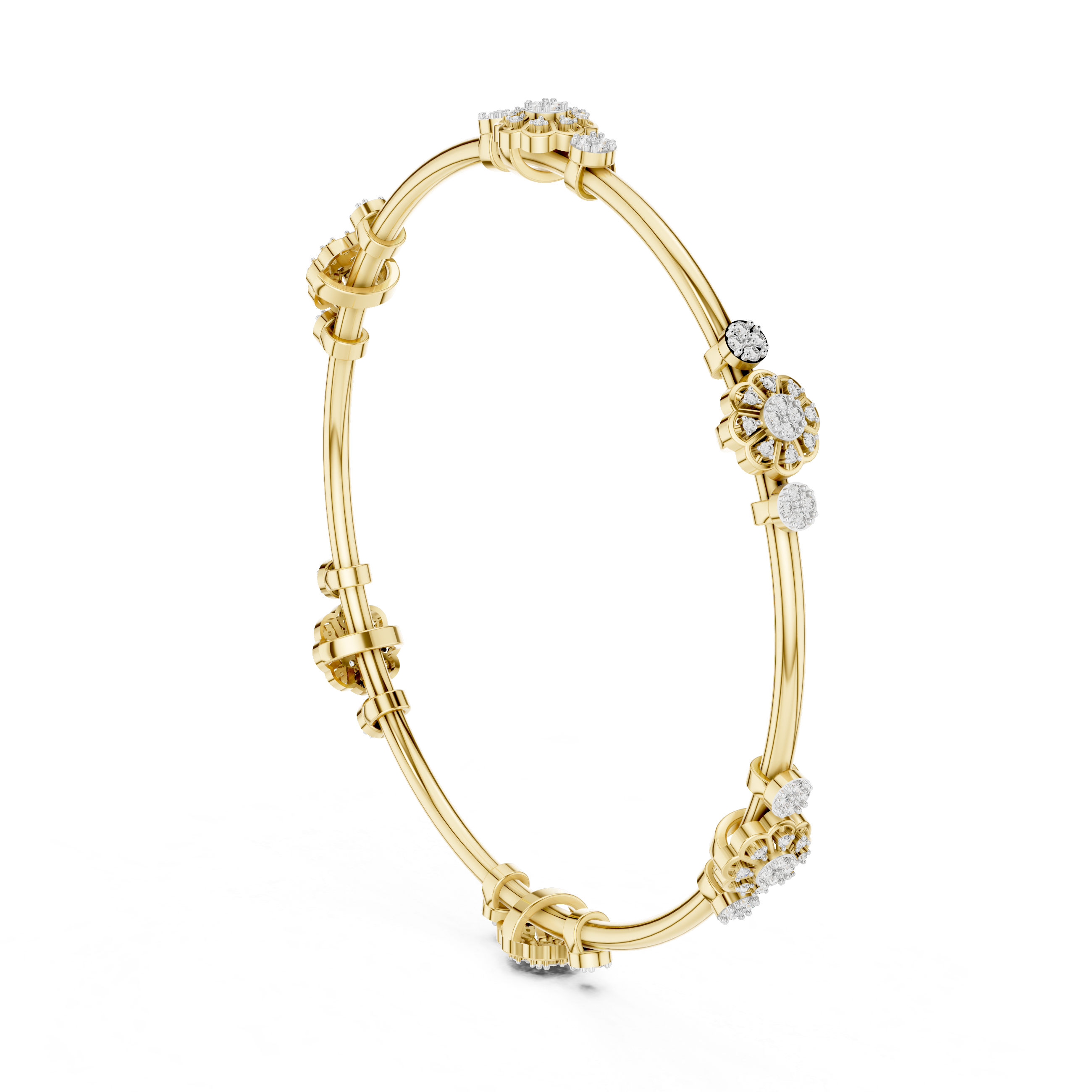 Blossoming Aura Diamond Floral Bangle Bracelet