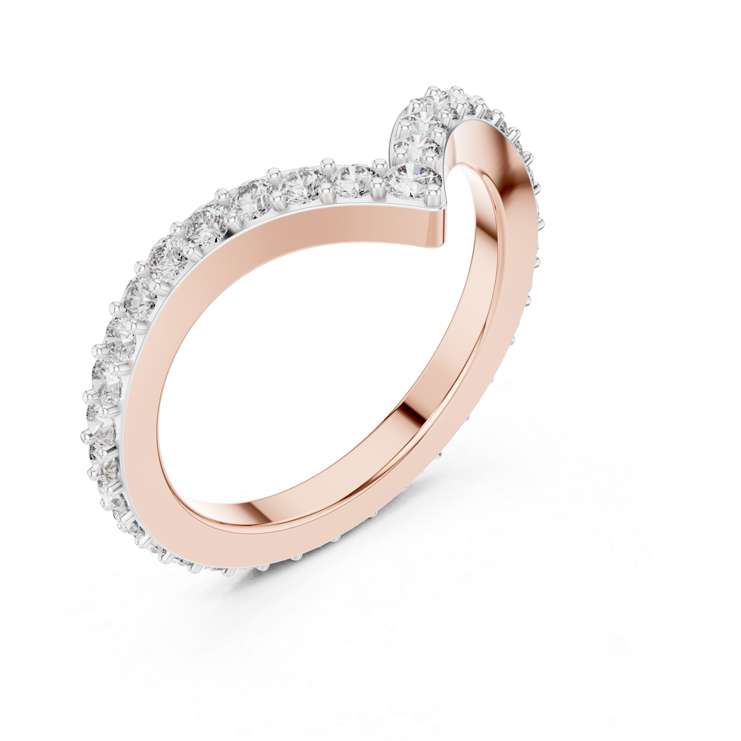 V-Shaped Floating Pave Ring - Curved Chevron Band