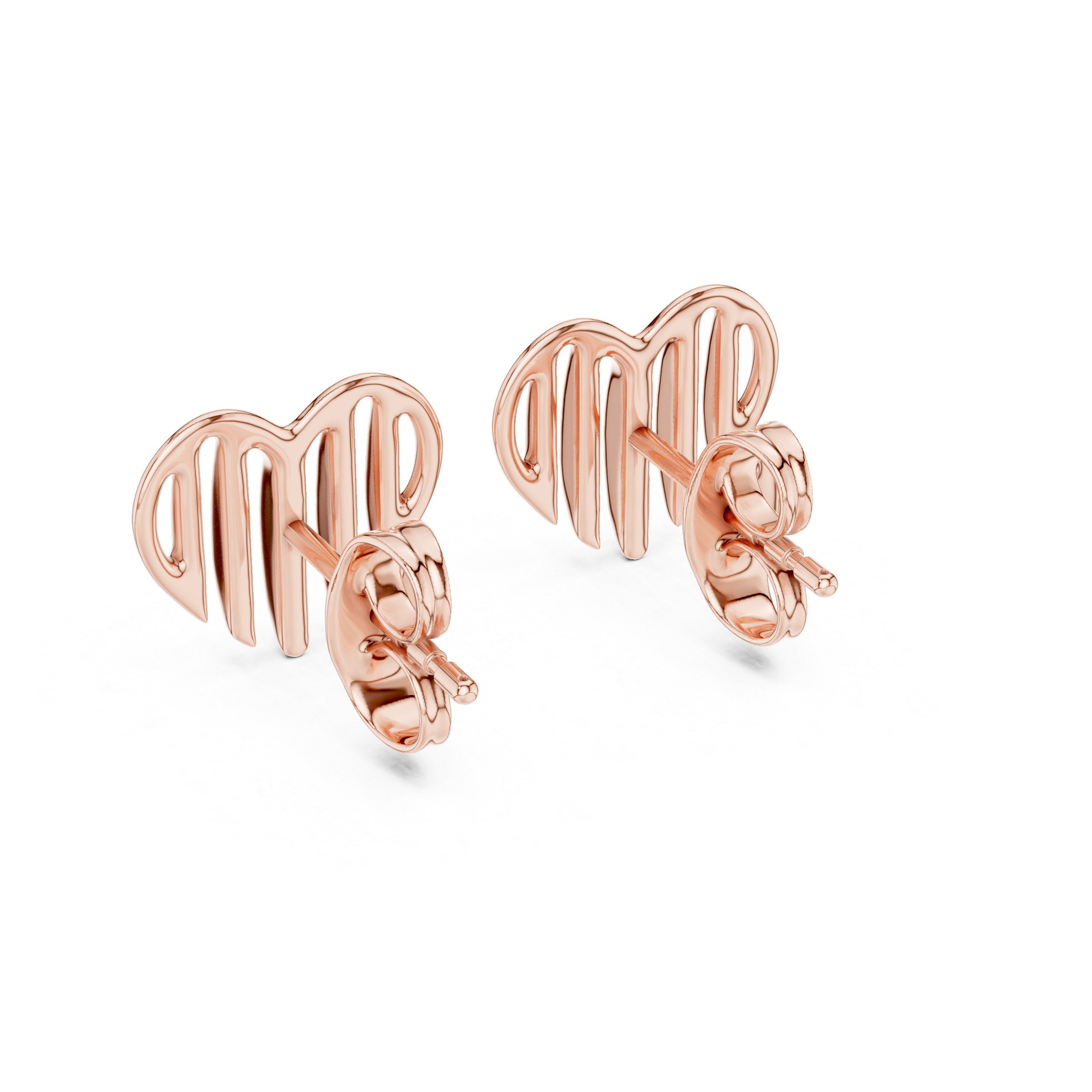 Minimalist Openwork Ribbed Heart Stud Earrings