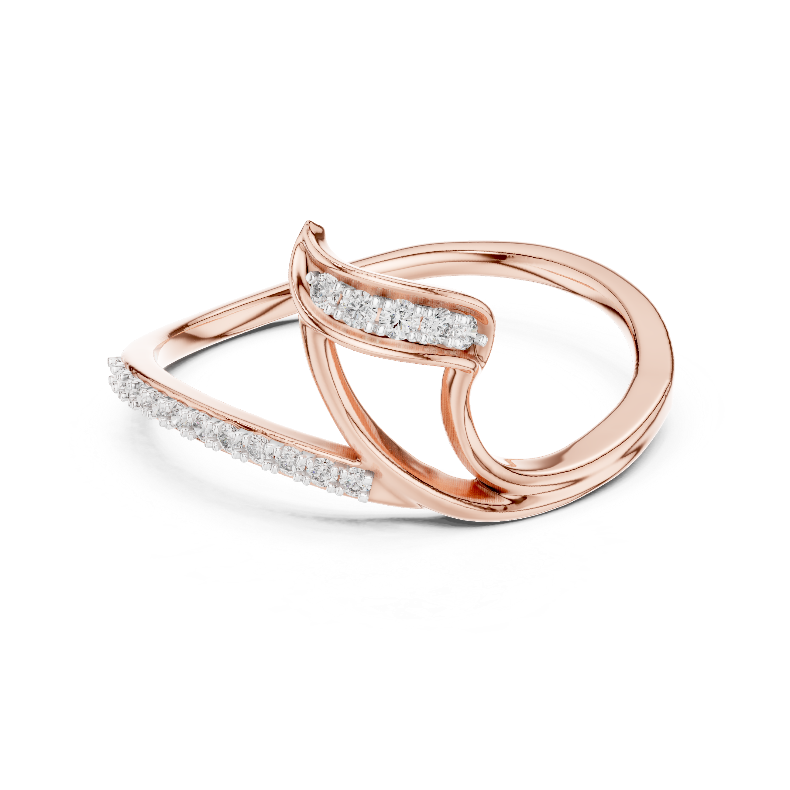 Abstract Wave Floating Diamond Bypass Ring