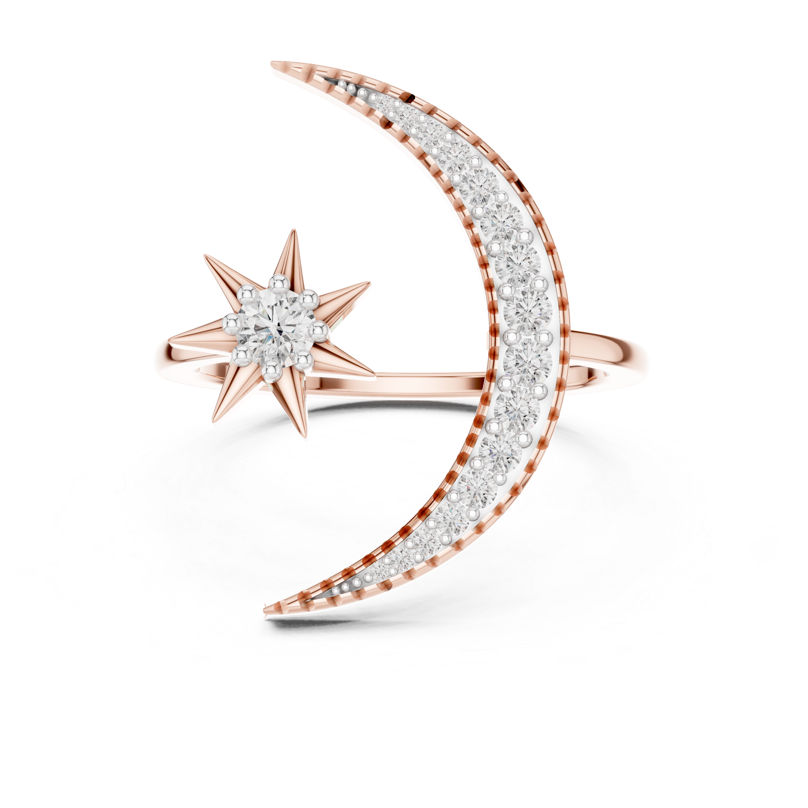 Celestial Toi et Moi Crescent Moon & Star Bypass Ring