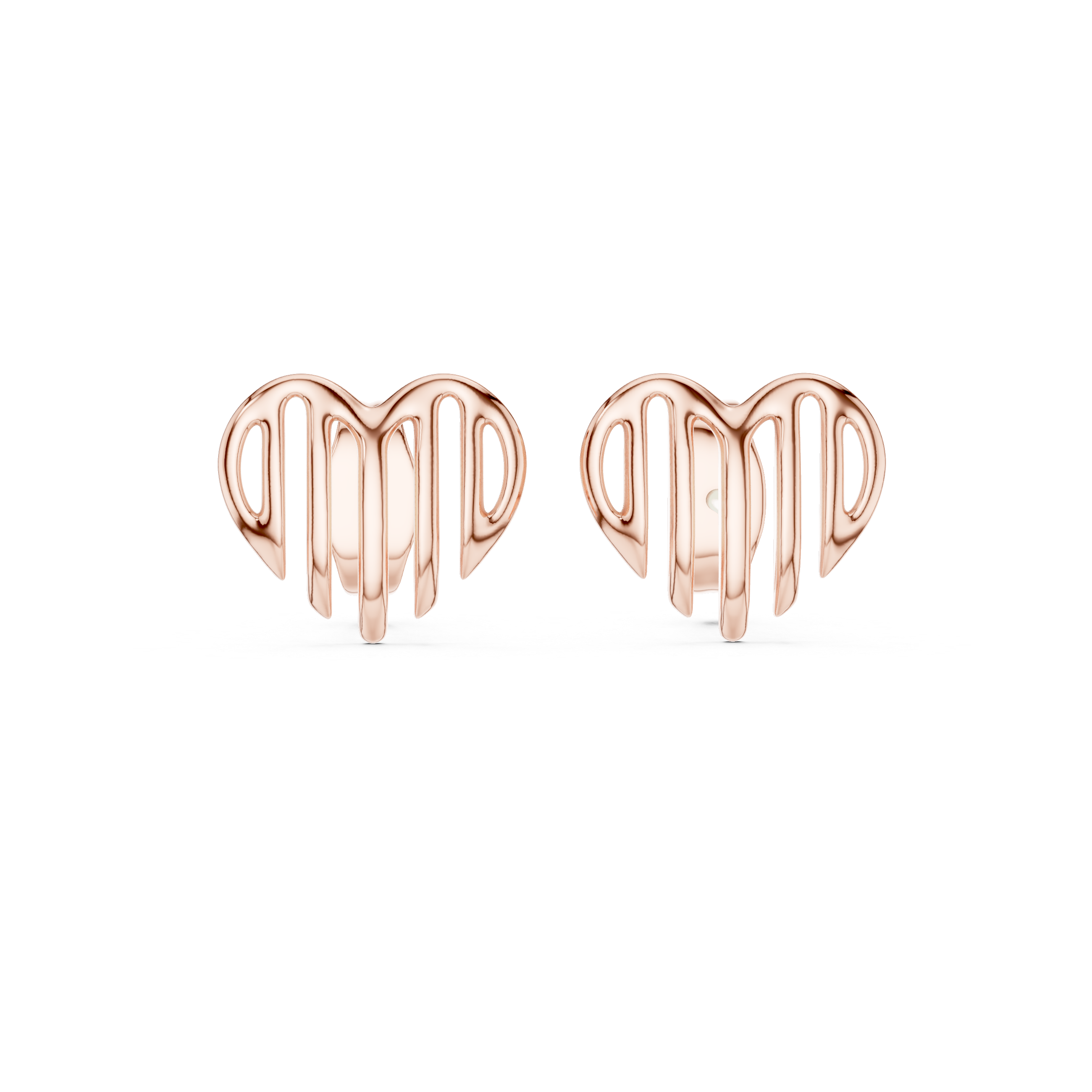 Minimalist Openwork Ribbed Heart Stud Earrings