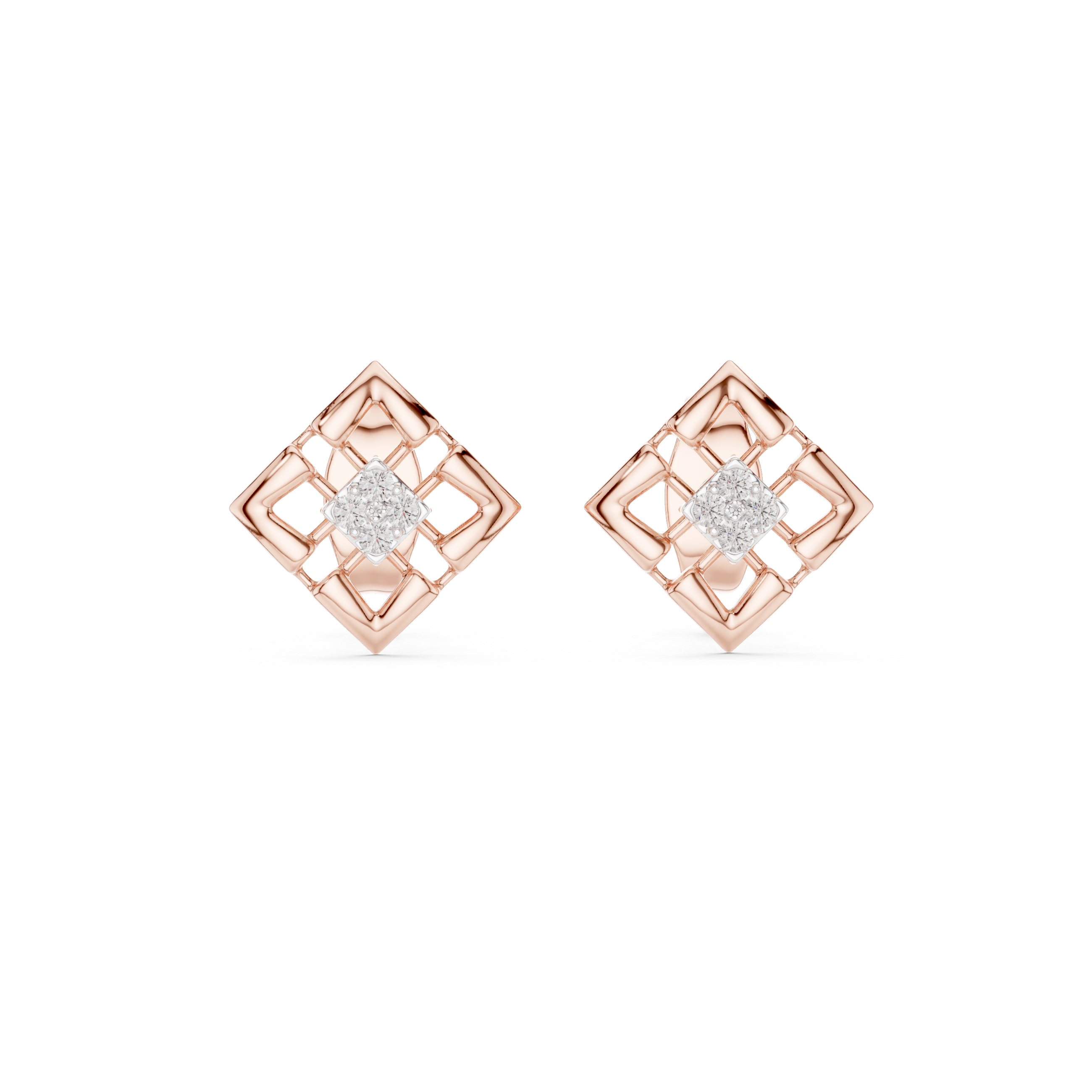 Geometric Lattice Square Stud Earrings