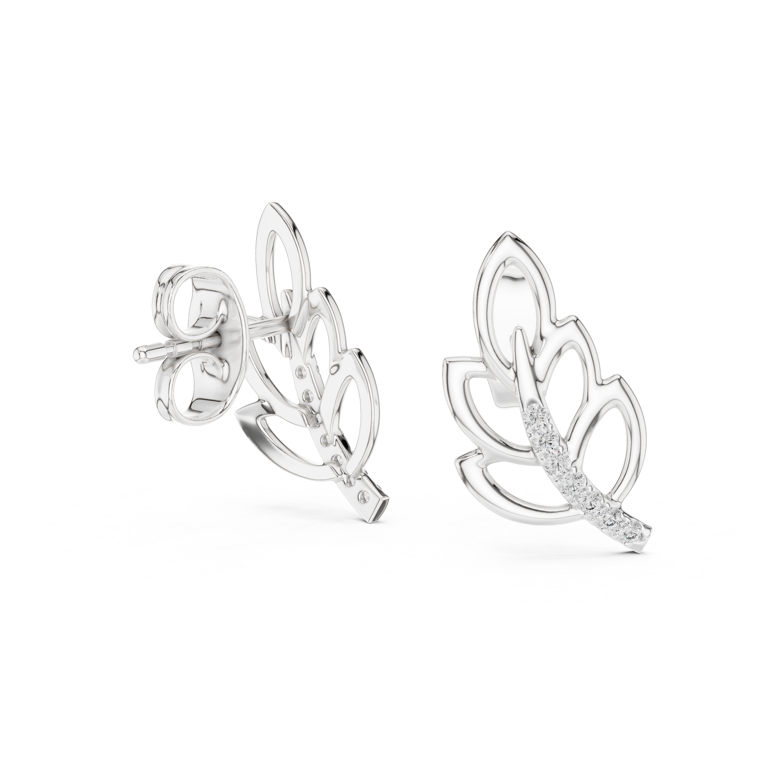 Intricate Diamond Willow Leaf Stud Earrings