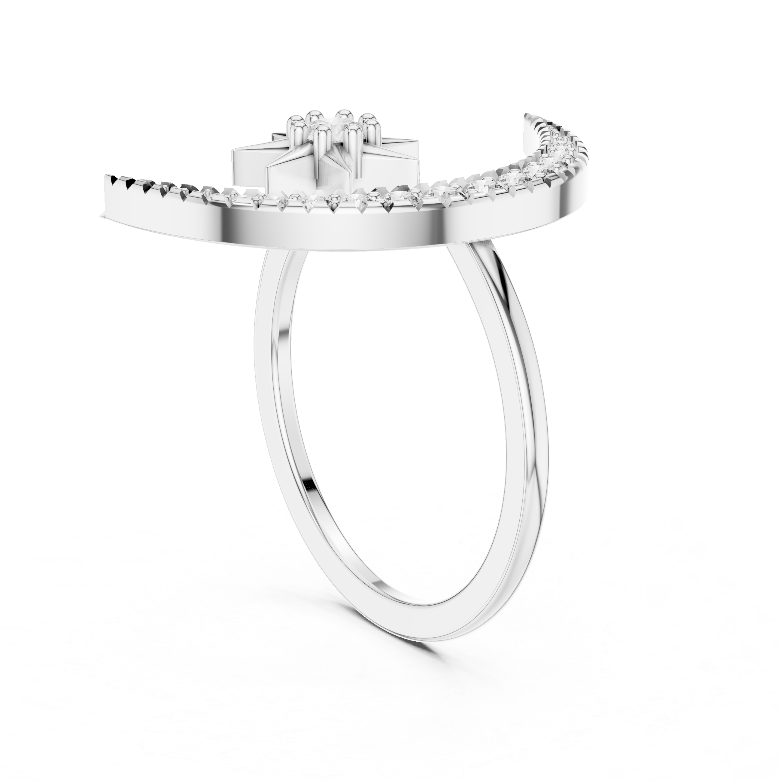 Celestial Toi et Moi Crescent Moon & Star Bypass Ring
