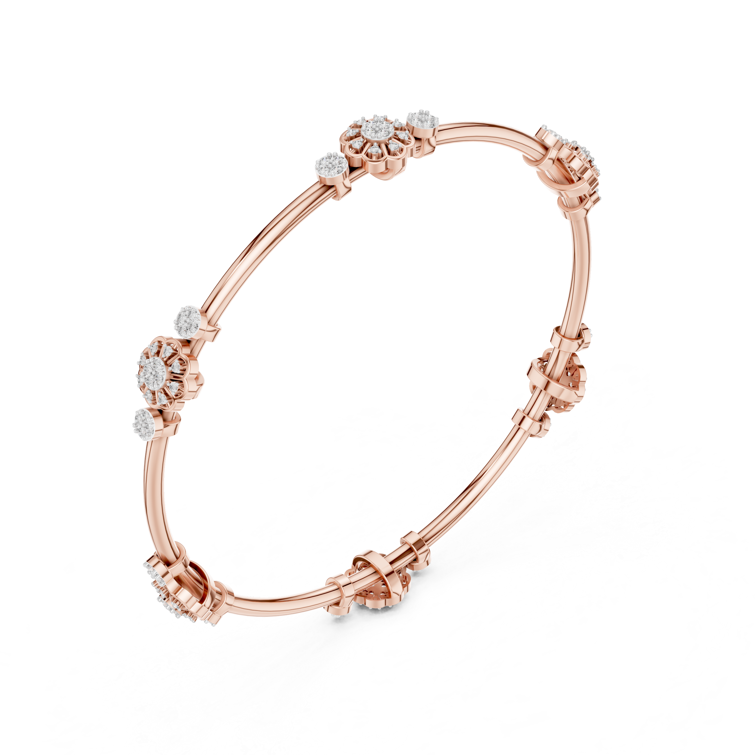 Blossoming Aura Diamond Floral Bangle Bracelet