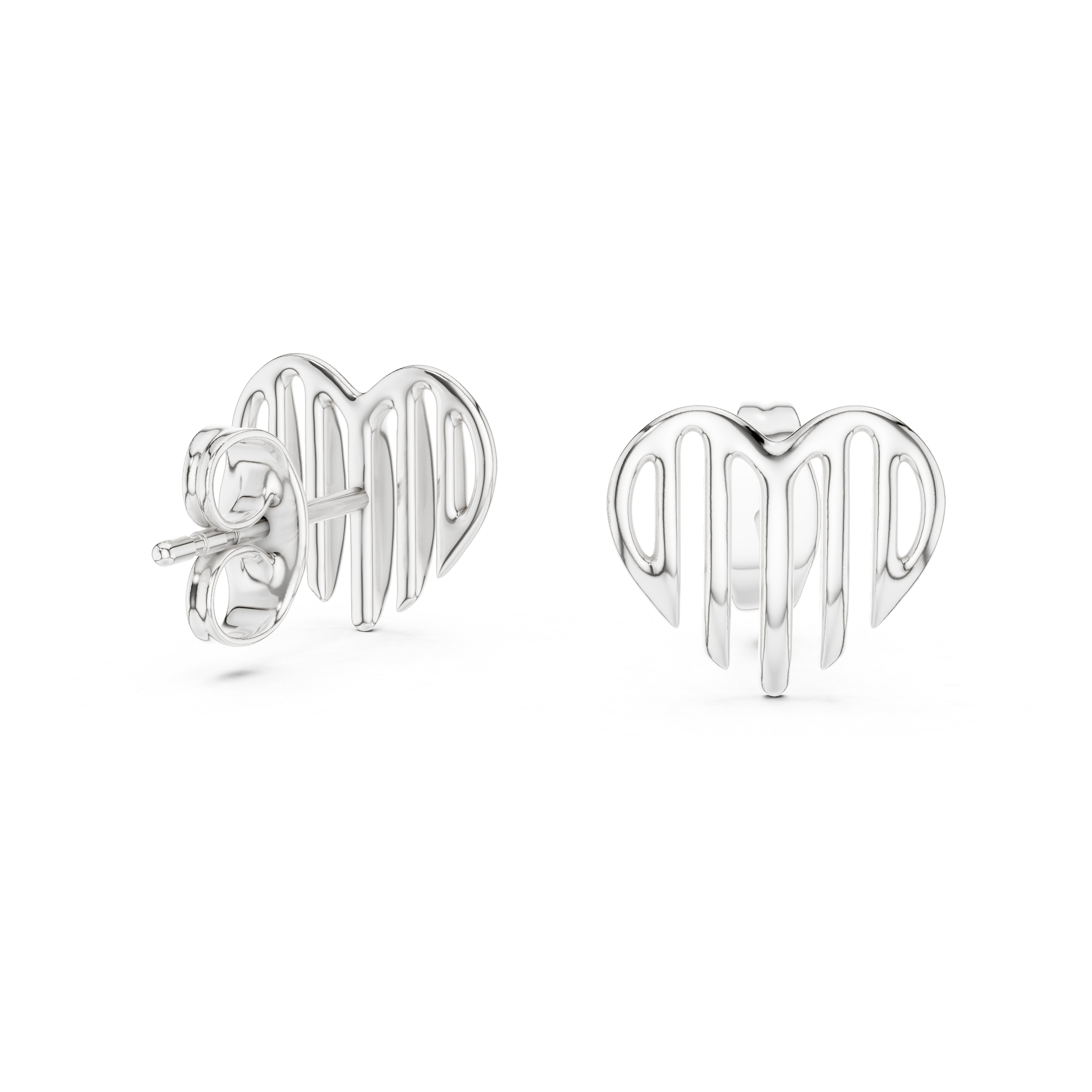 Minimalist Openwork Ribbed Heart Stud Earrings