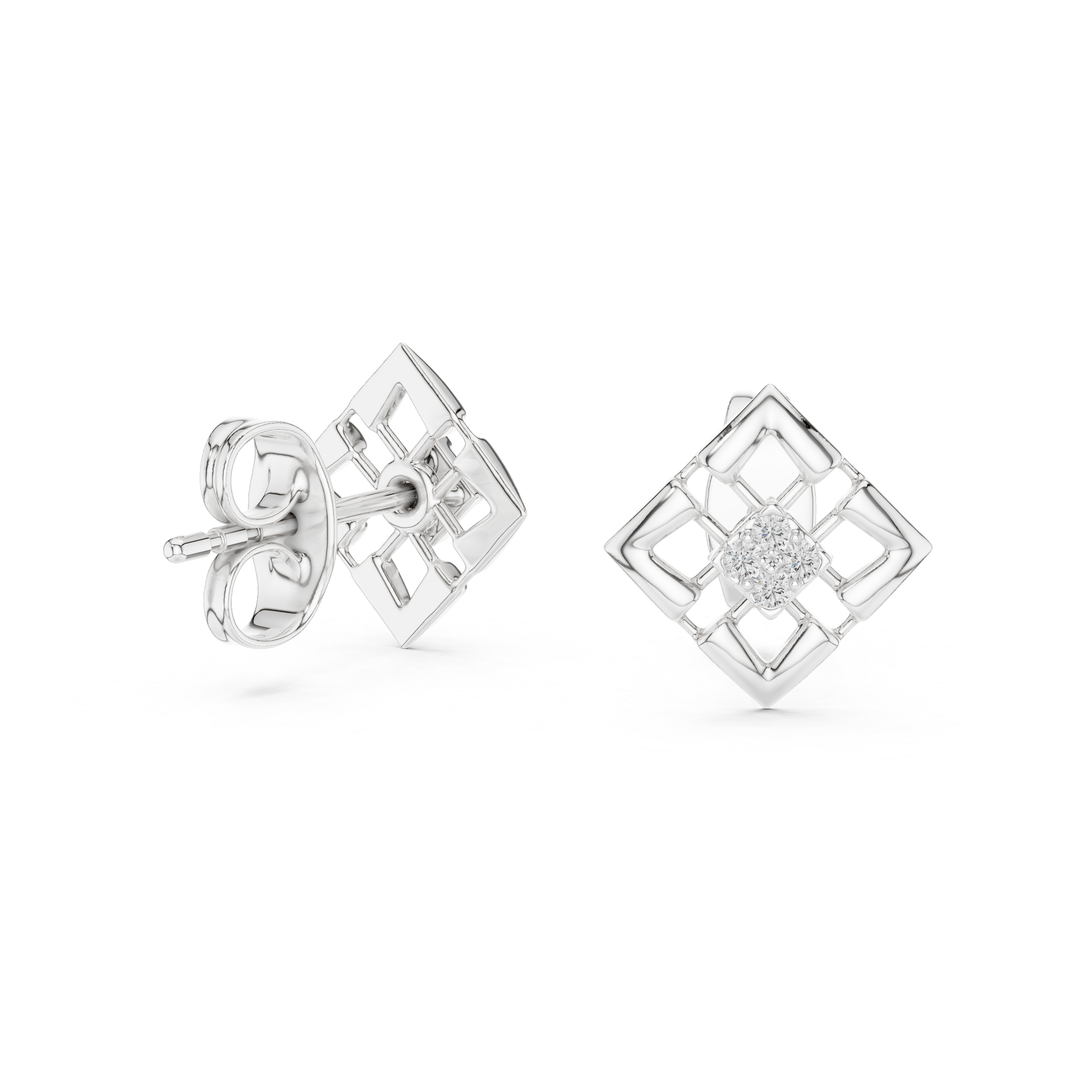 Geometric Lattice Square Stud Earrings