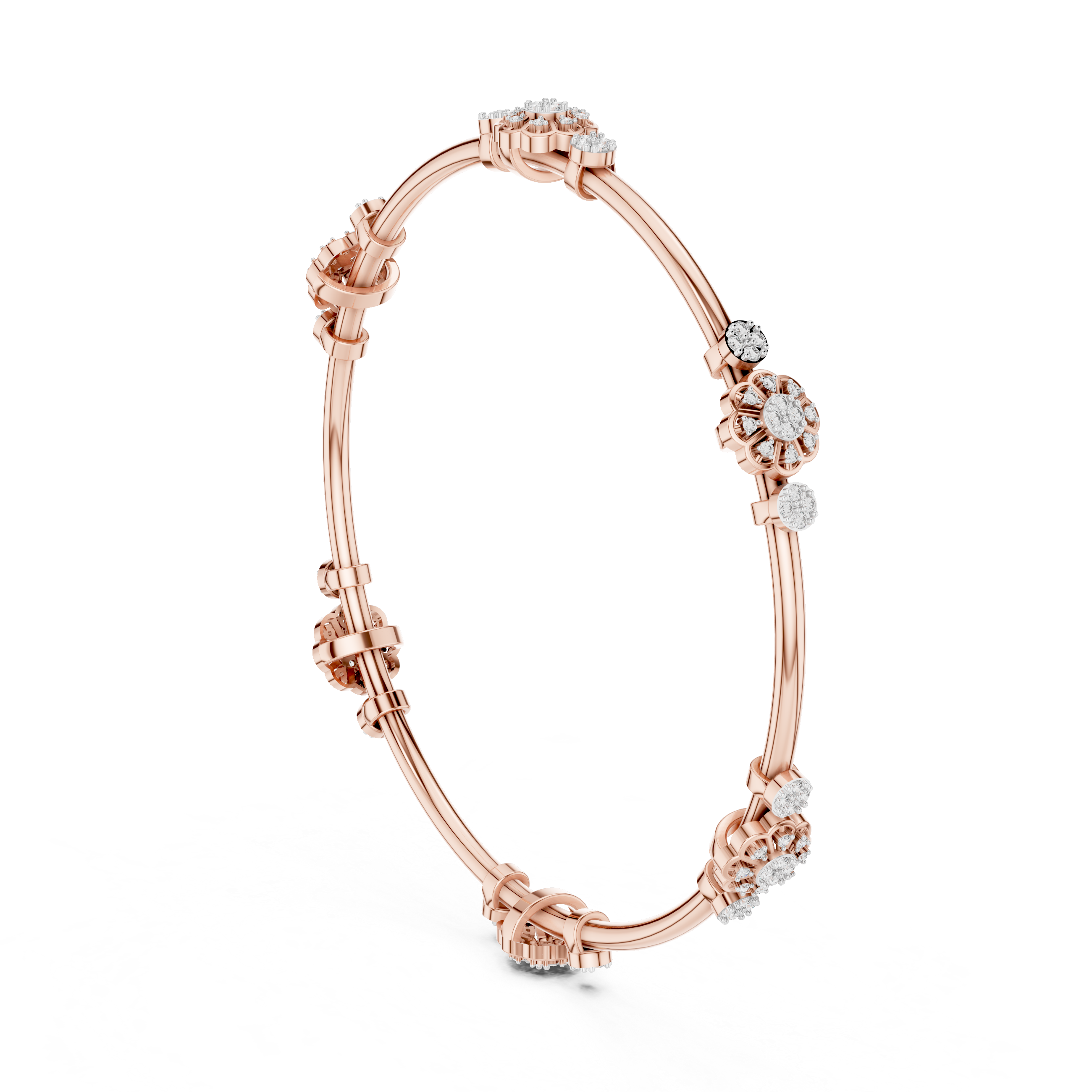 Blossoming Aura Diamond Floral Bangle Bracelet
