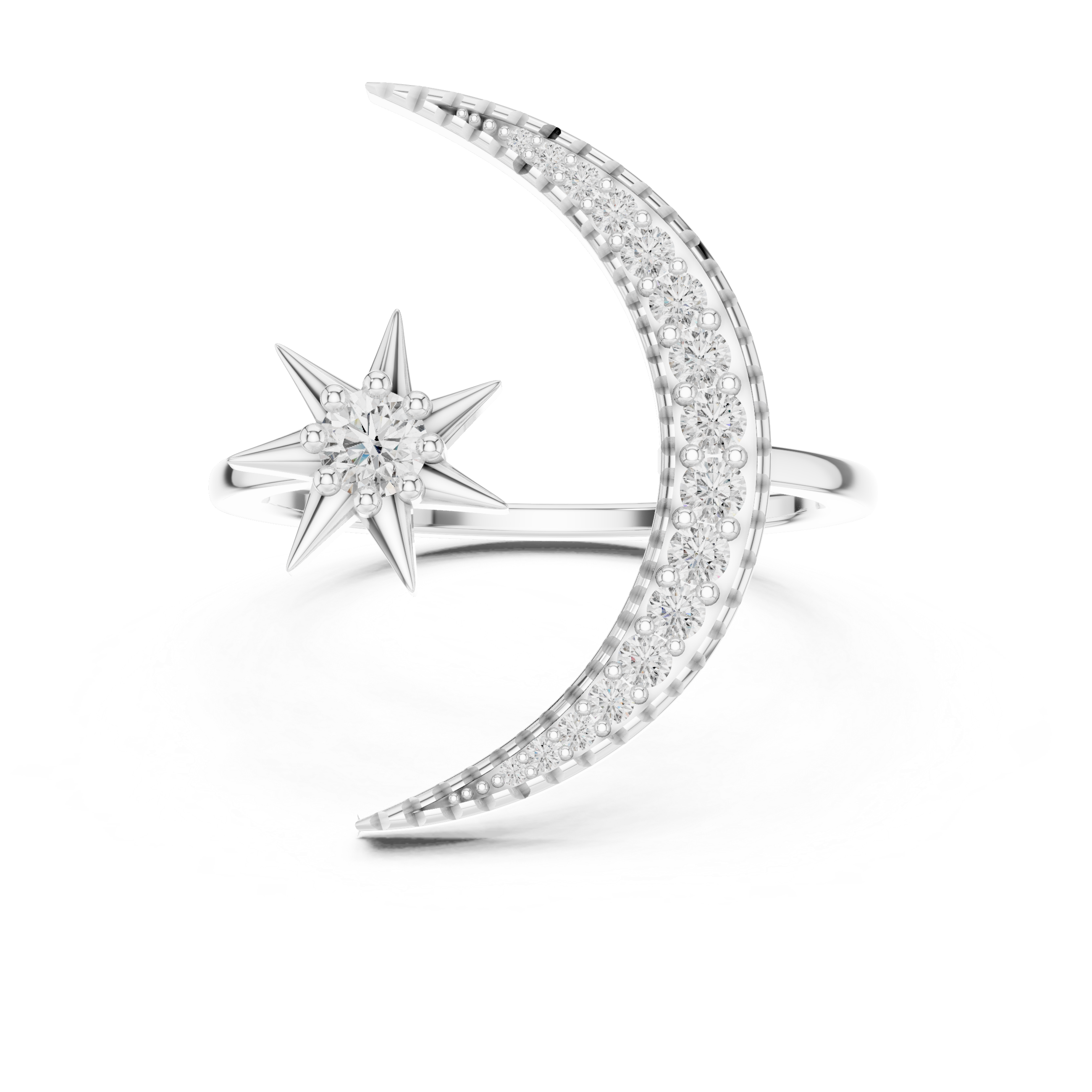 Celestial Toi et Moi Crescent Moon & Star Bypass Ring