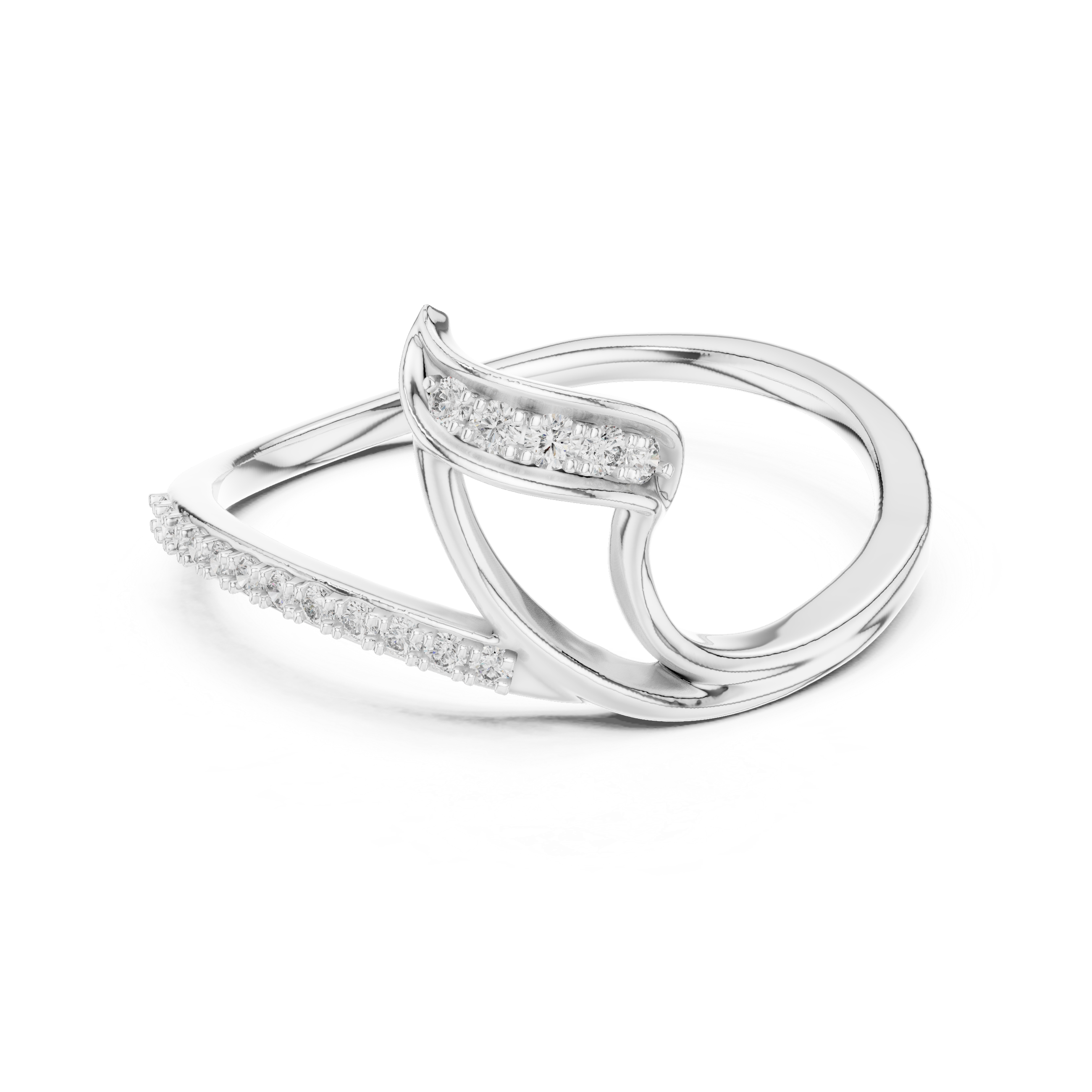 Abstract Wave Floating Diamond Bypass Ring