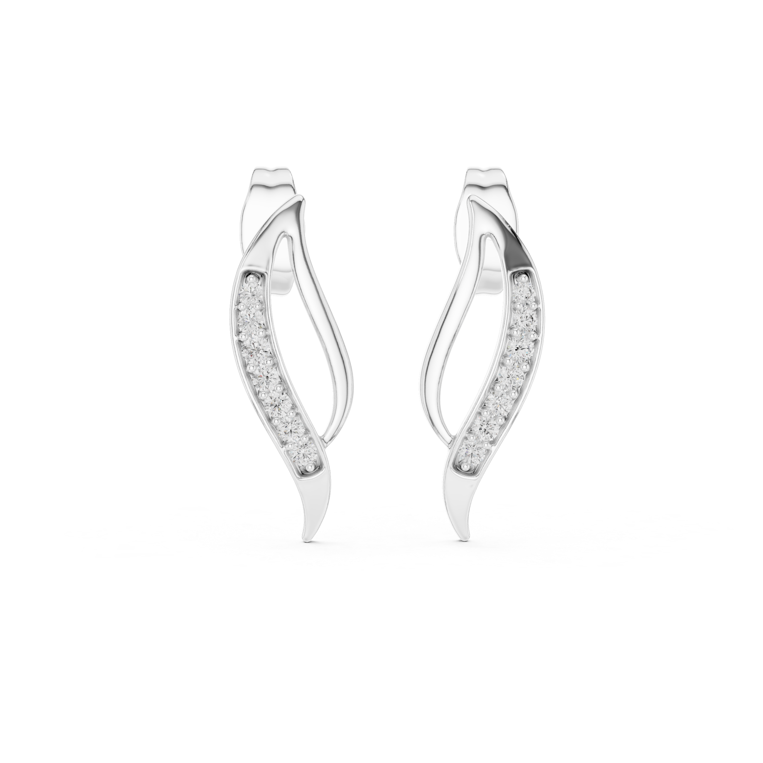 Elegant Wave Pave-Set Arc Stud Earrings
