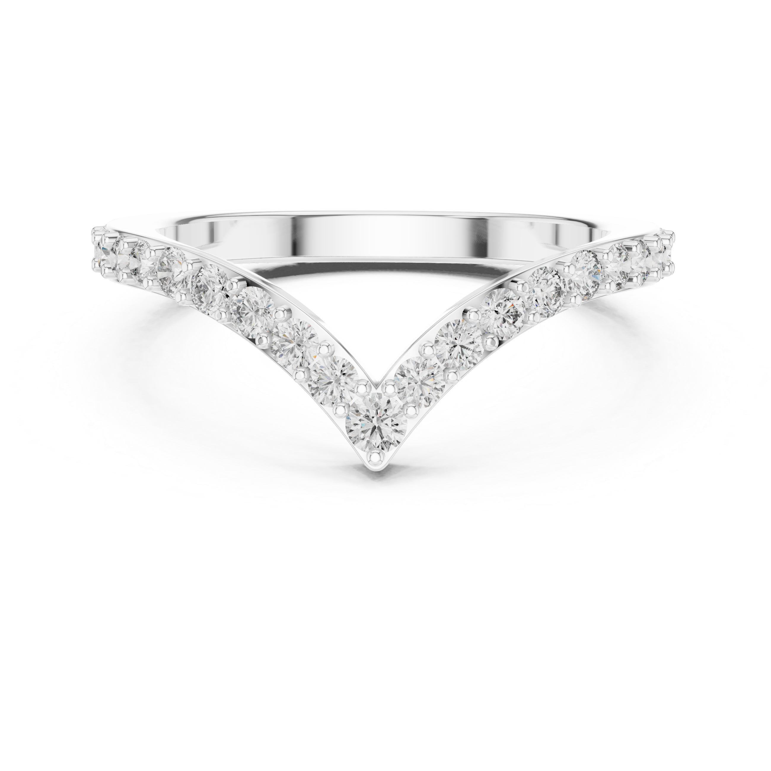V-Shaped Floating Pave Ring - Curved Chevron Band