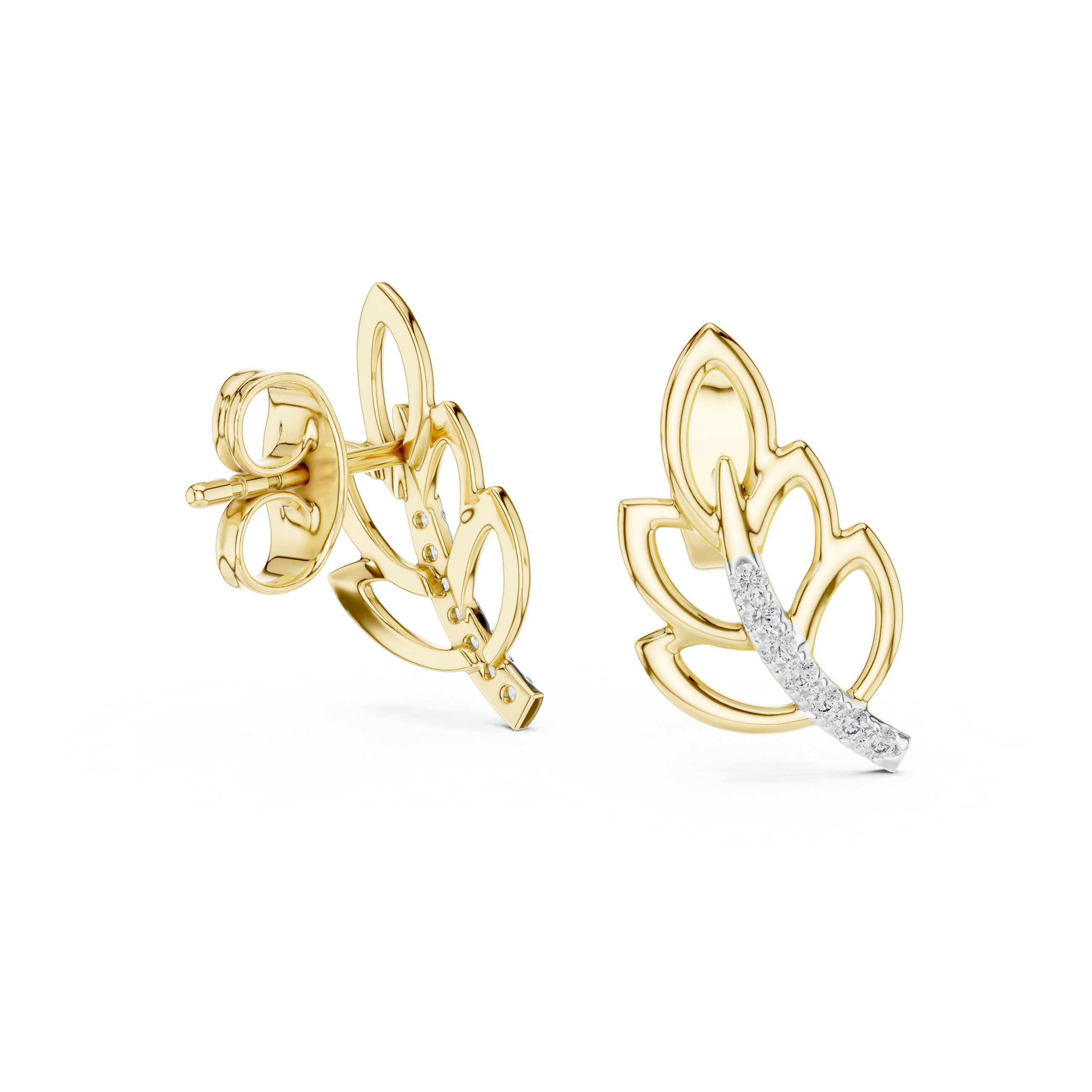 Intricate Diamond Willow Leaf Stud Earrings