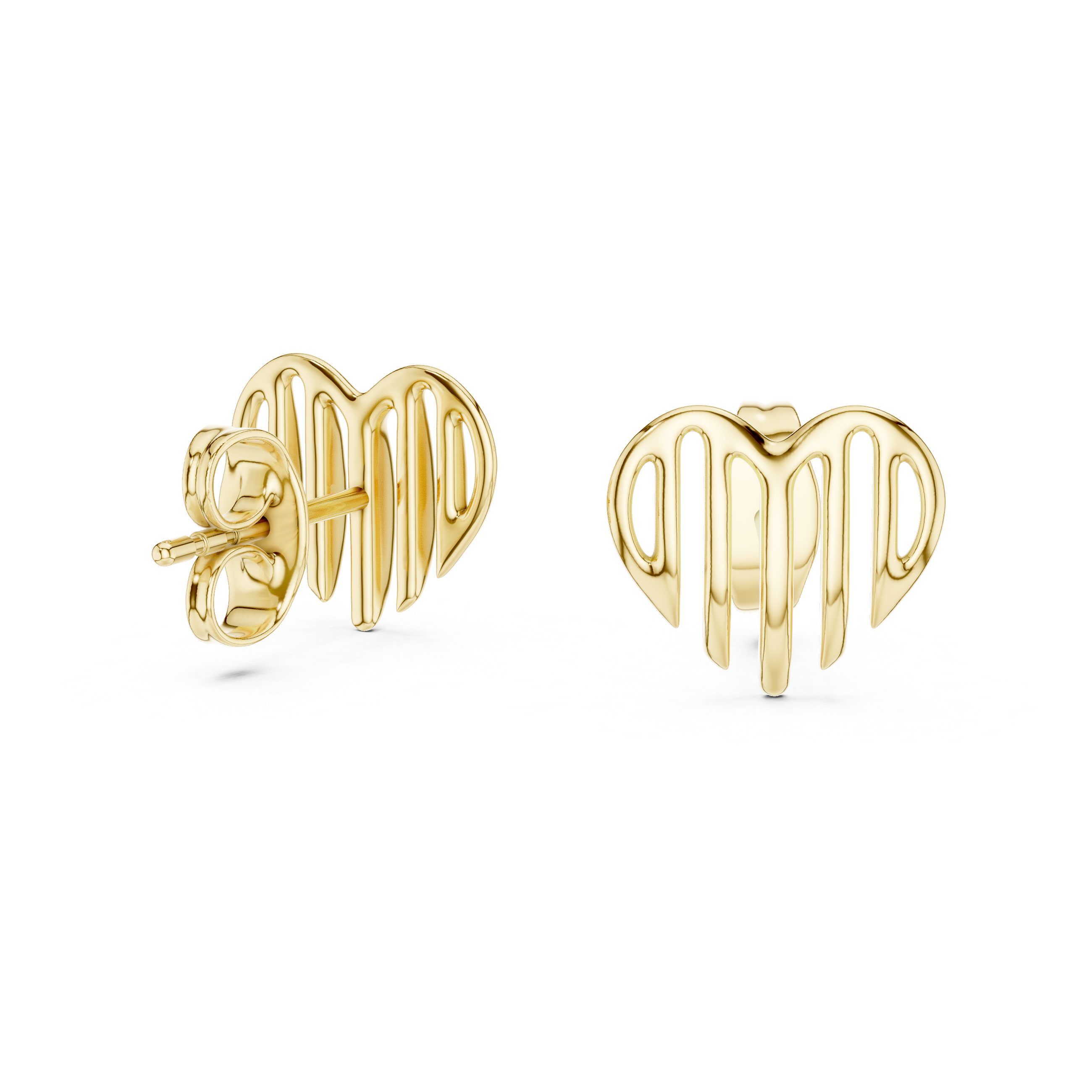 Minimalist Openwork Ribbed Heart Stud Earrings