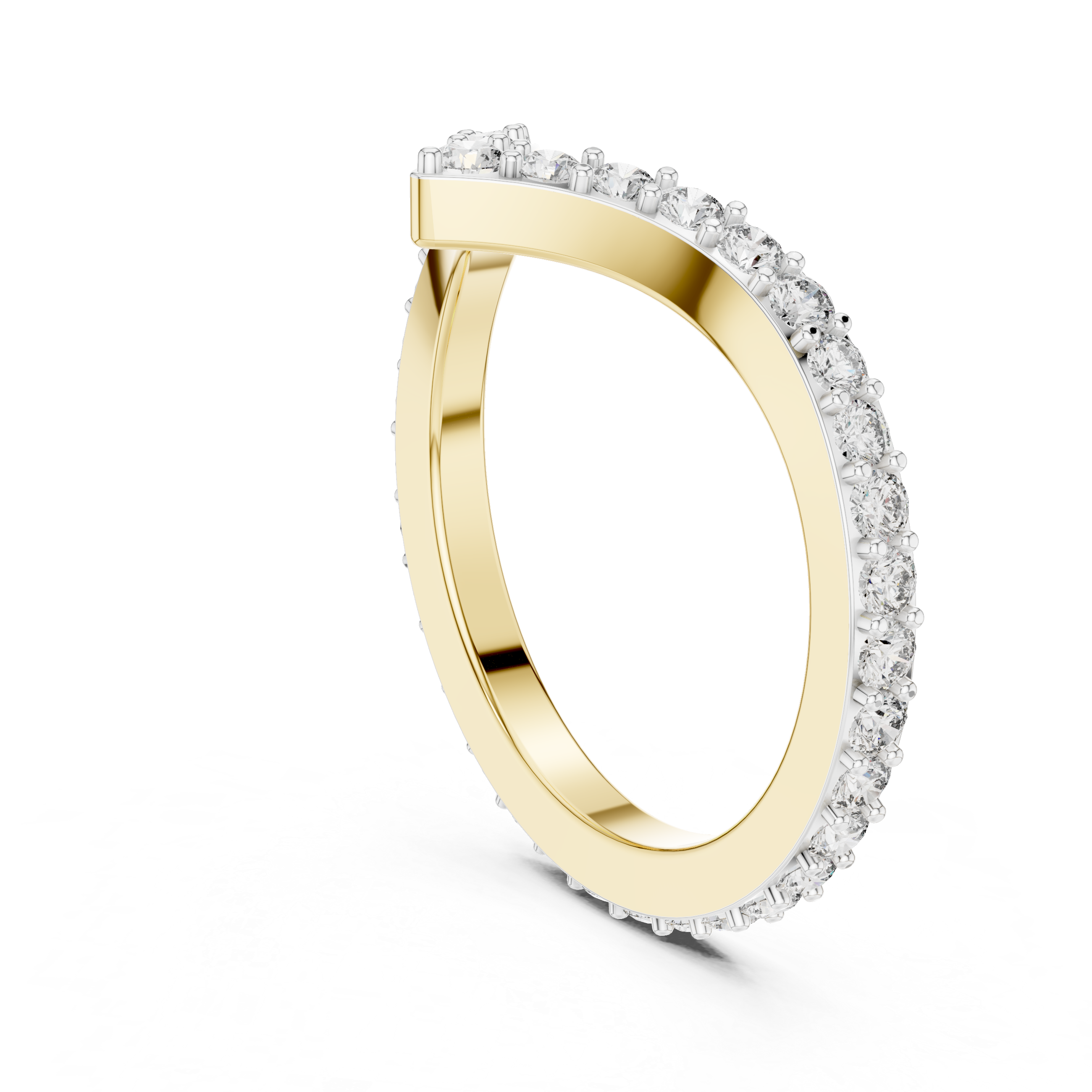 V-Shaped Floating Pave Ring - Curved Chevron Band