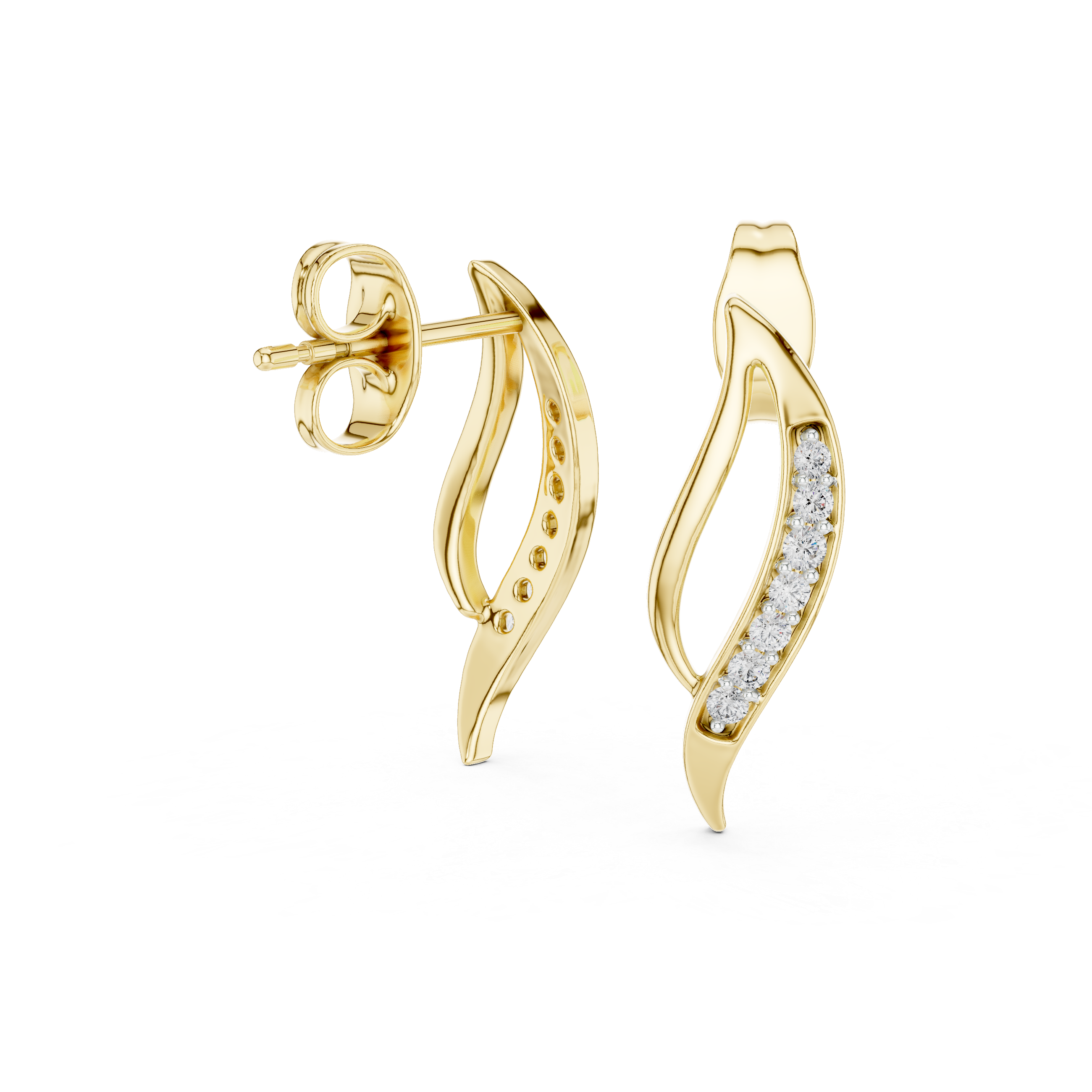 Elegant Wave Pave-Set Arc Stud Earrings