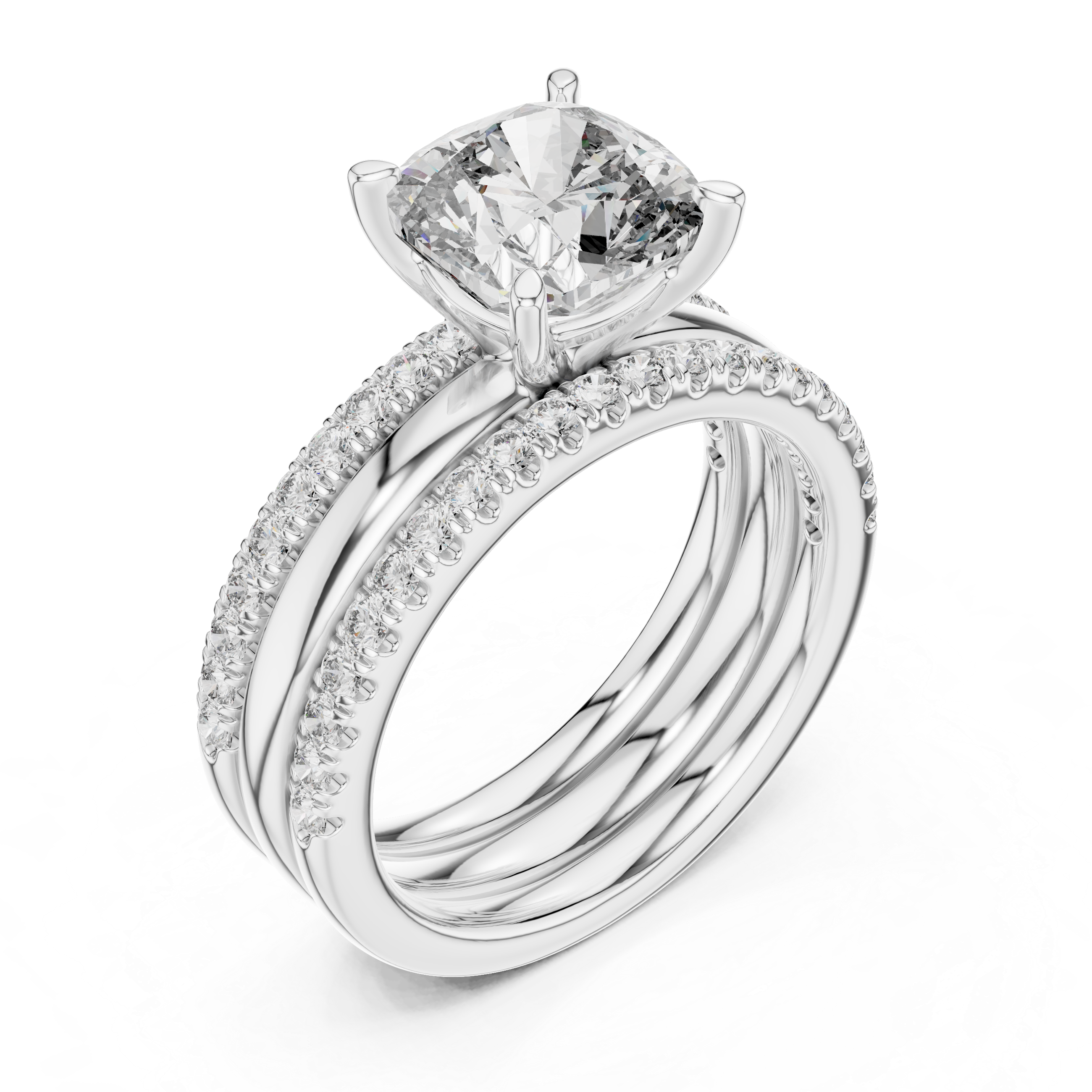 3 Carat Cushion Cut Lab Diamond Split Shank Engagement Ring