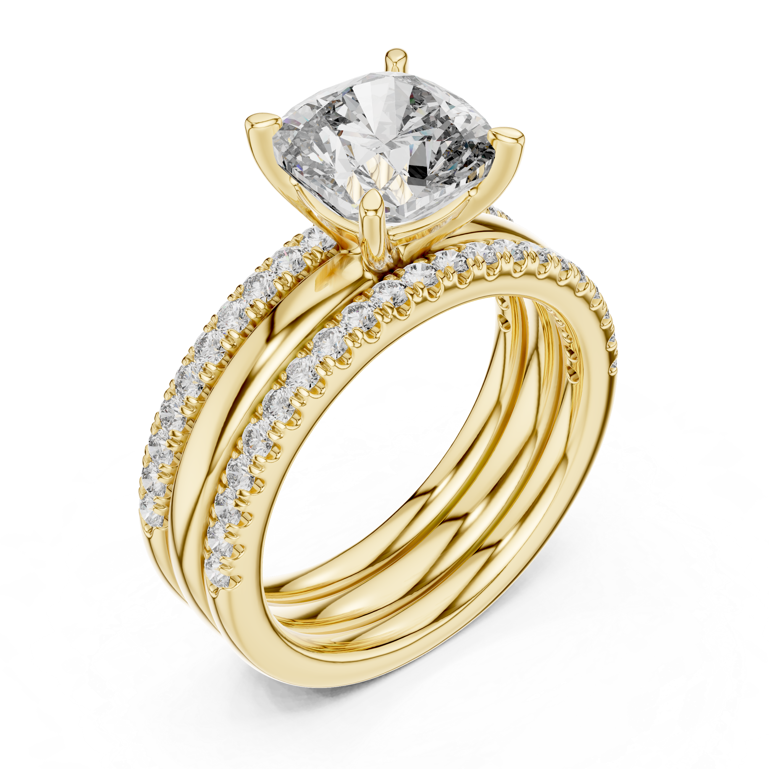 3 Carat Cushion Cut Lab Diamond Split Shank Engagement Ring
