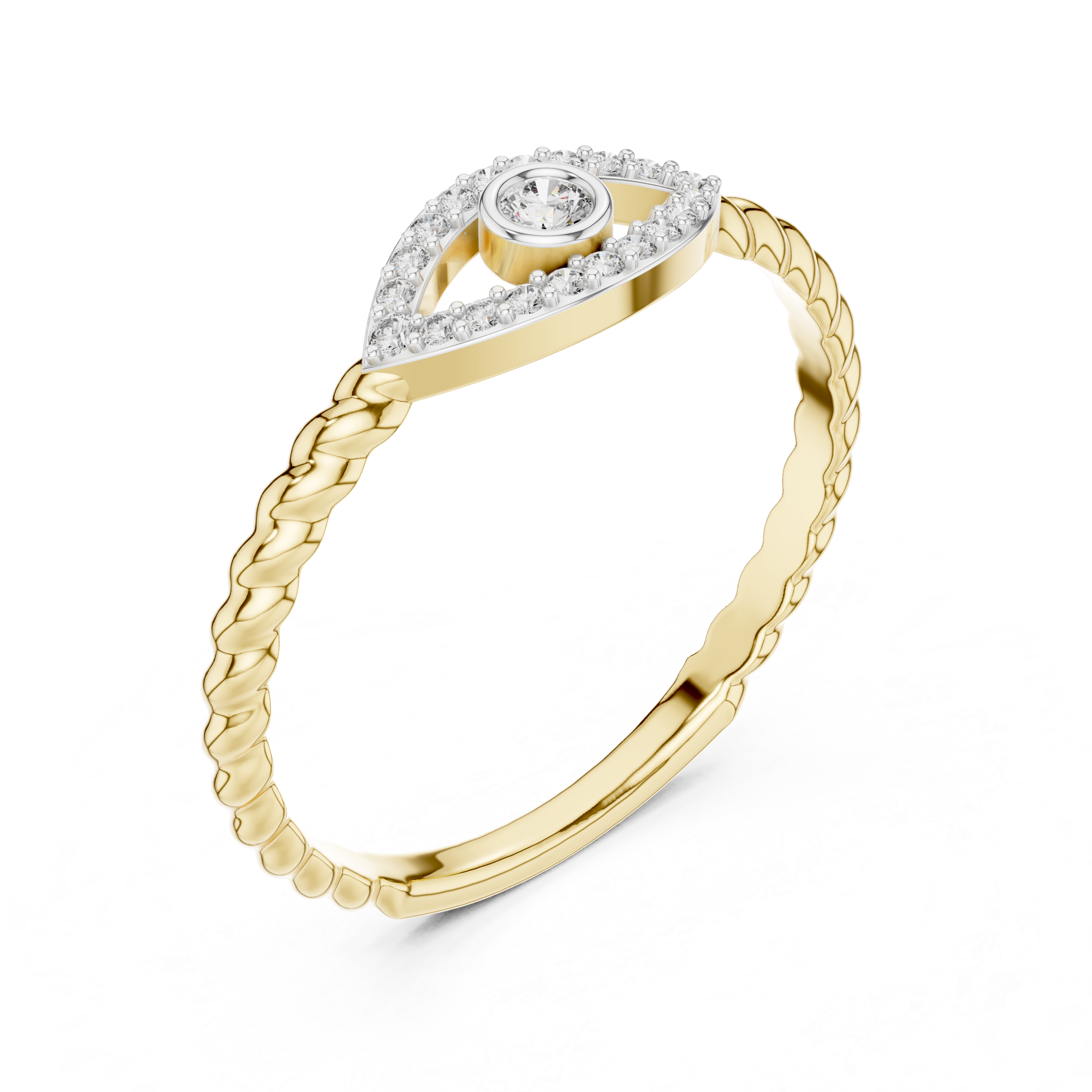 Evil Eye Cable Band - Bezel-Set Protection Silhouette Ring