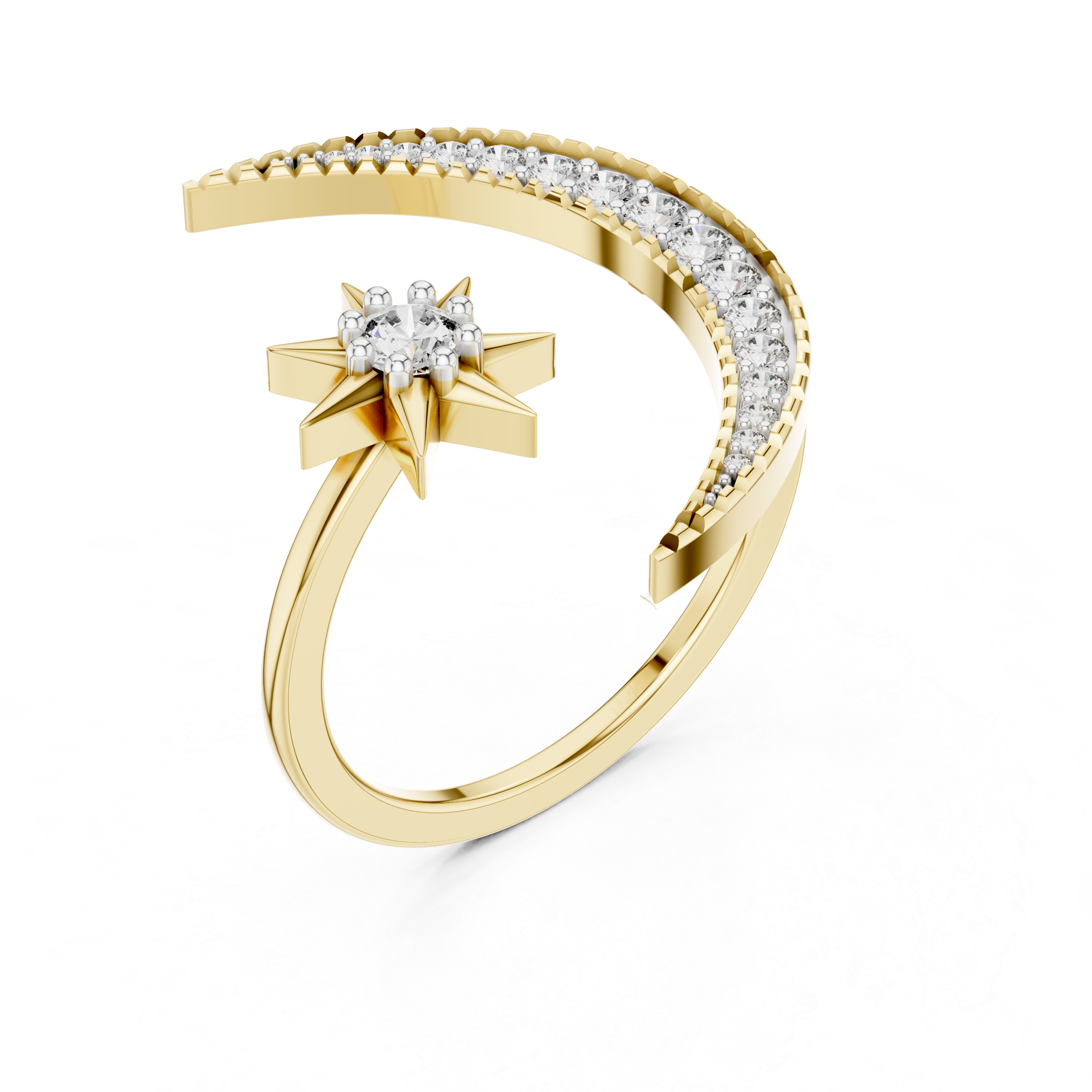 Celestial Toi et Moi Crescent Moon & Star Bypass Ring