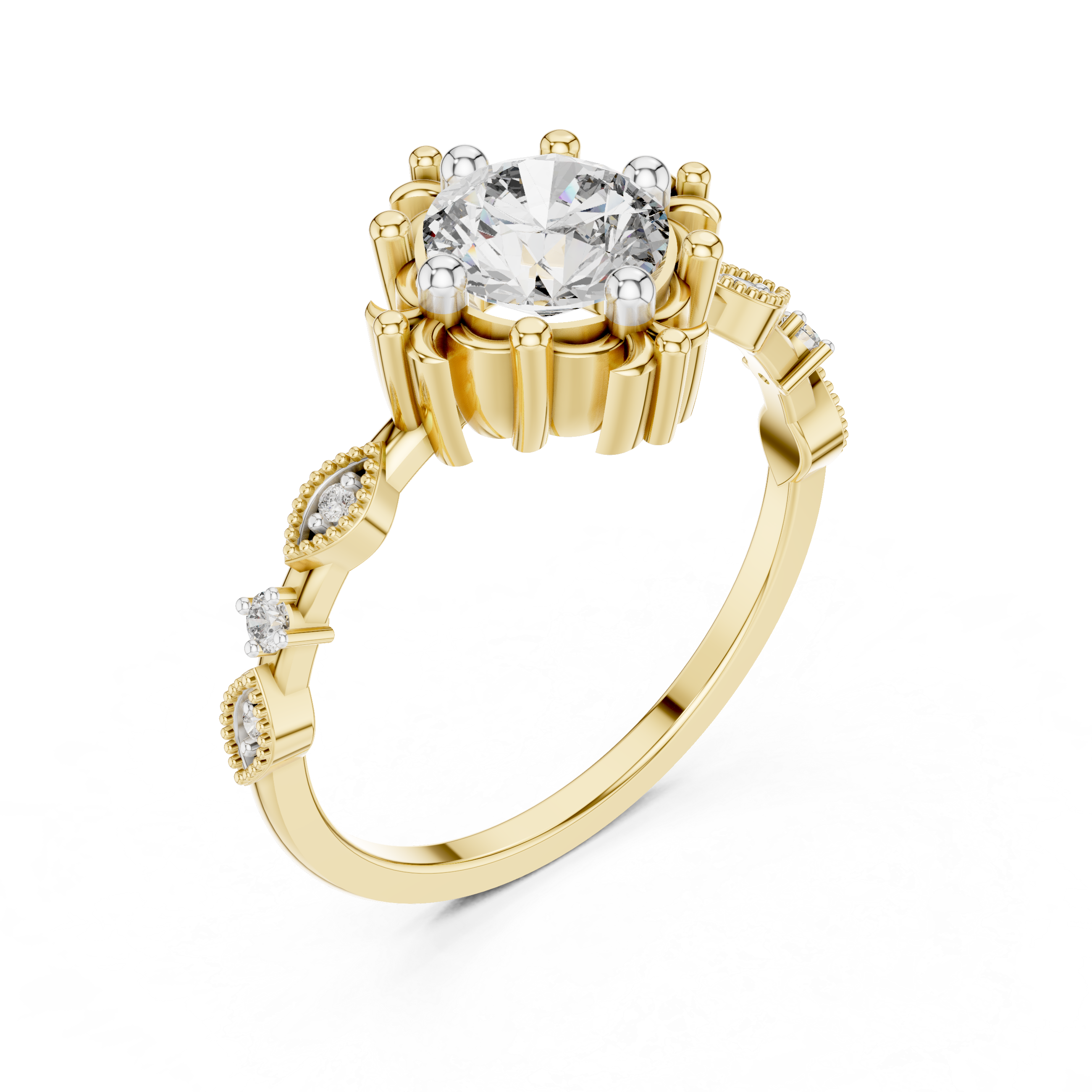Vintage Empress Crown Solitaire Ring