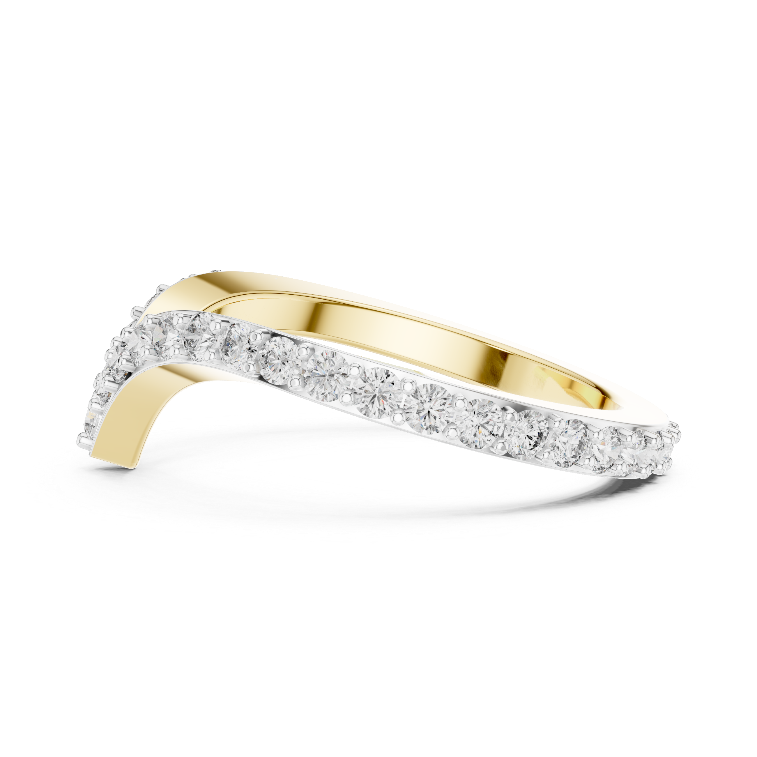 V-Shaped Floating Pave Ring - Curved Chevron Band