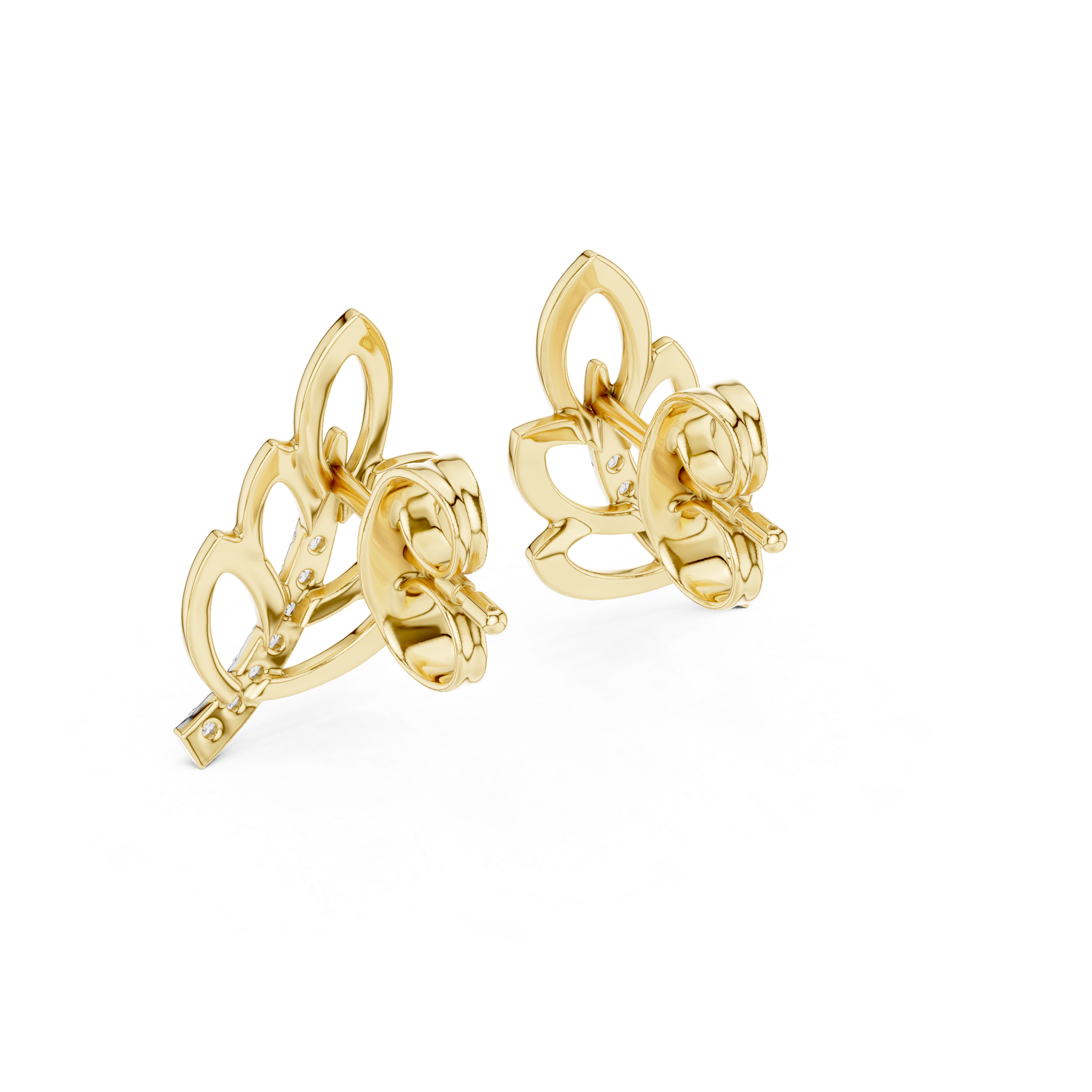 Intricate Diamond Willow Leaf Stud Earrings