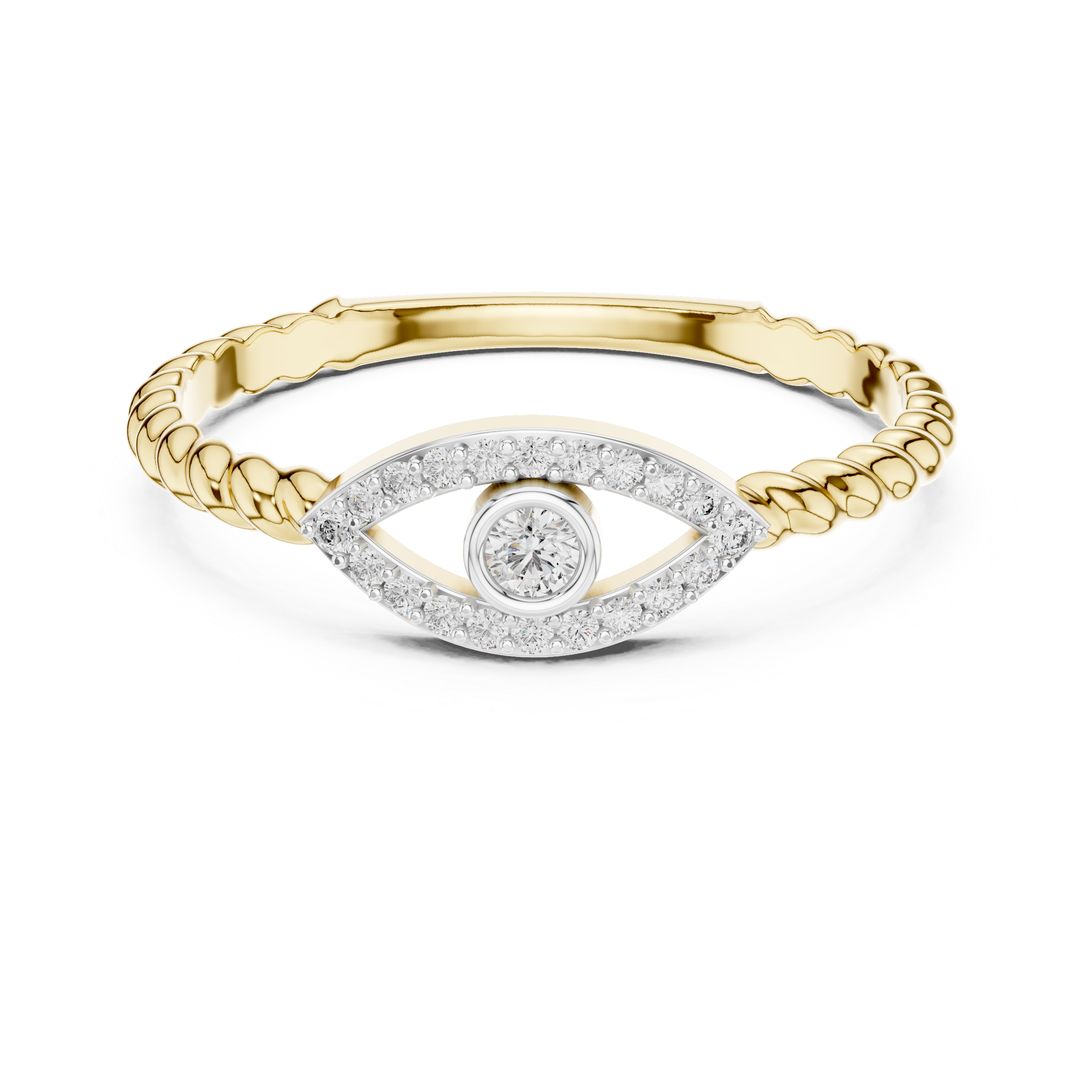 Evil Eye Cable Band - Bezel-Set Protection Silhouette Ring