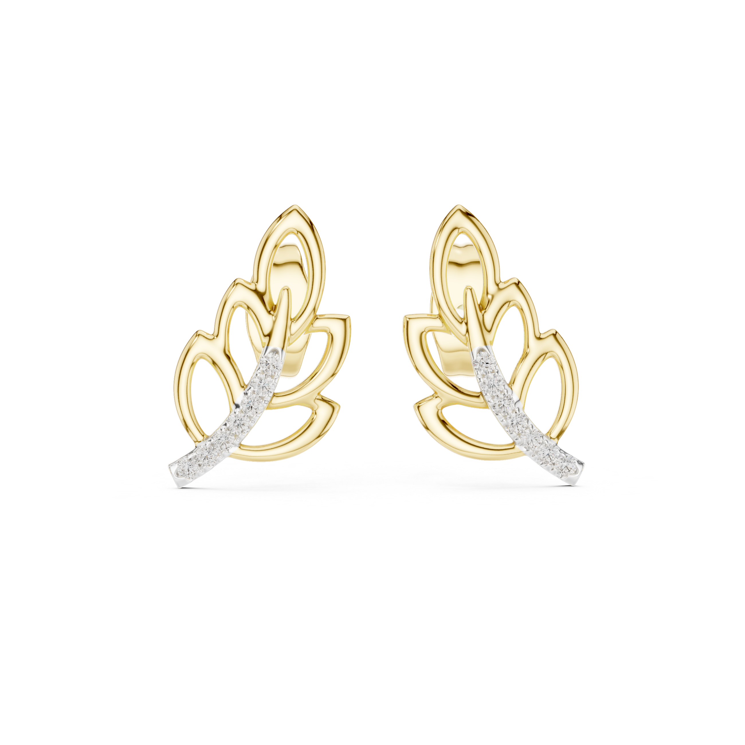 Intricate Diamond Willow Leaf Stud Earrings