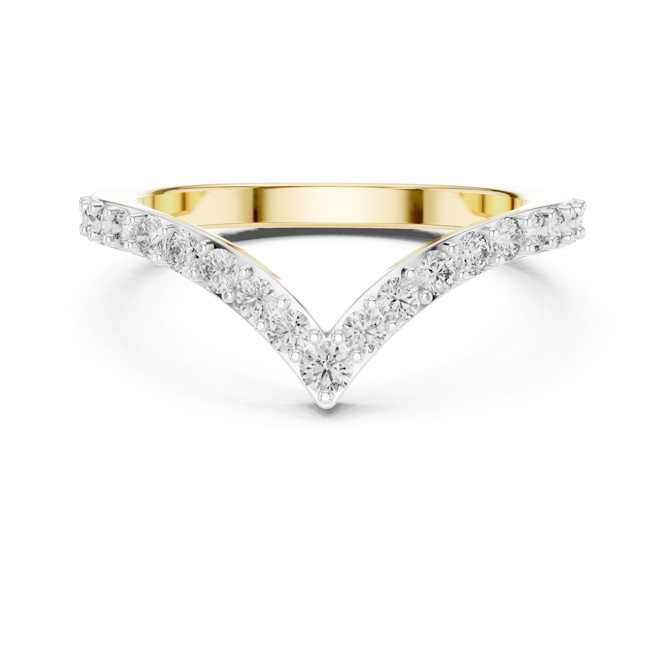 V-Shaped Floating Pave Ring - Curved Chevron Band