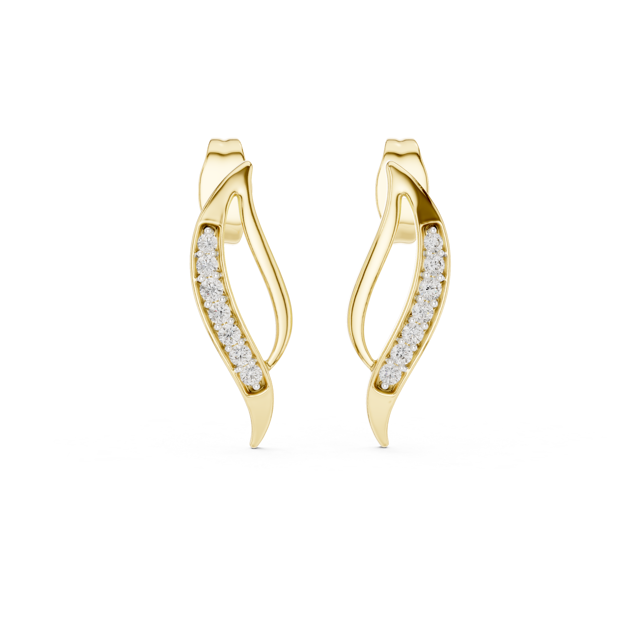 Elegant Wave Pave-Set Arc Stud Earrings