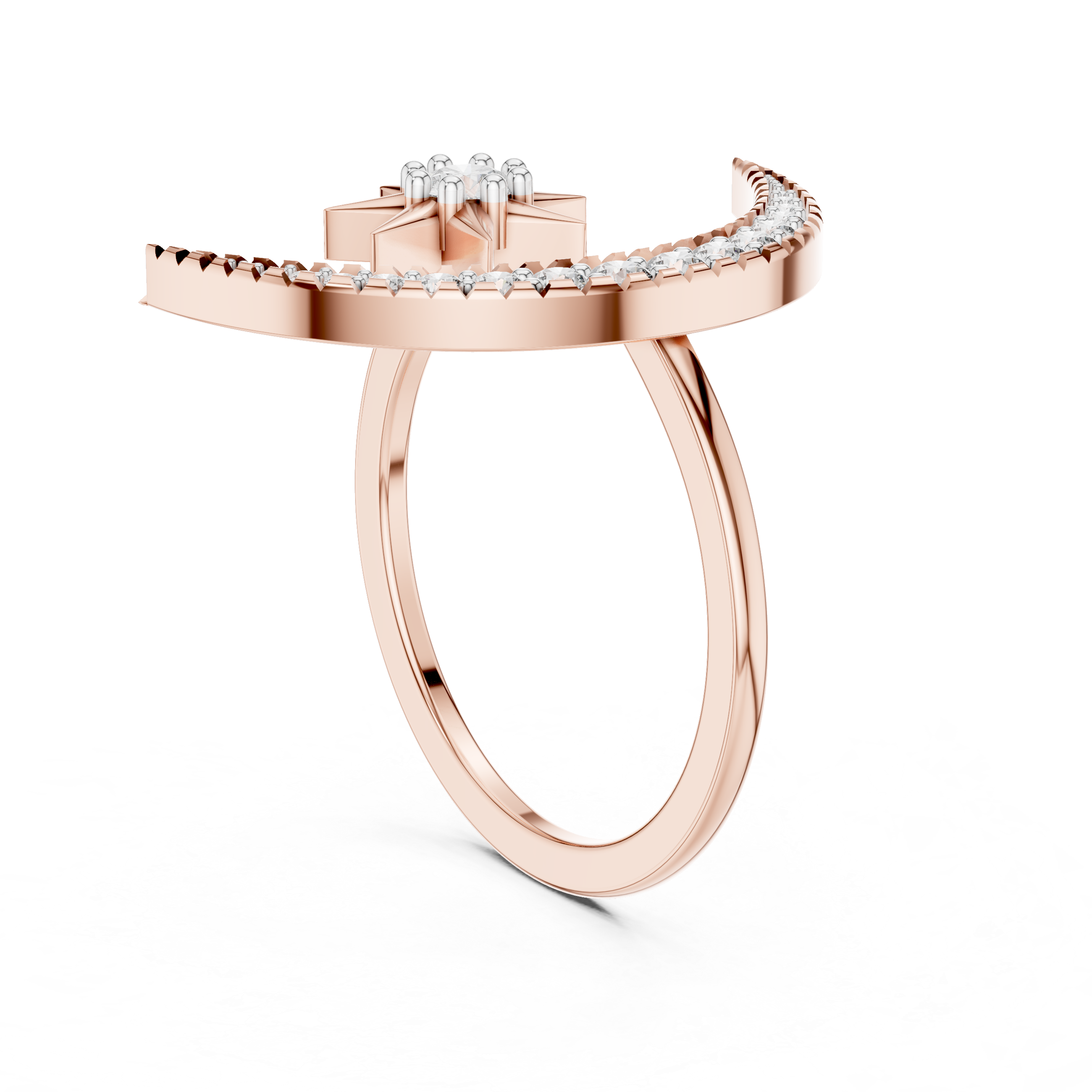 Celestial Toi et Moi Crescent Moon & Star Bypass Ring