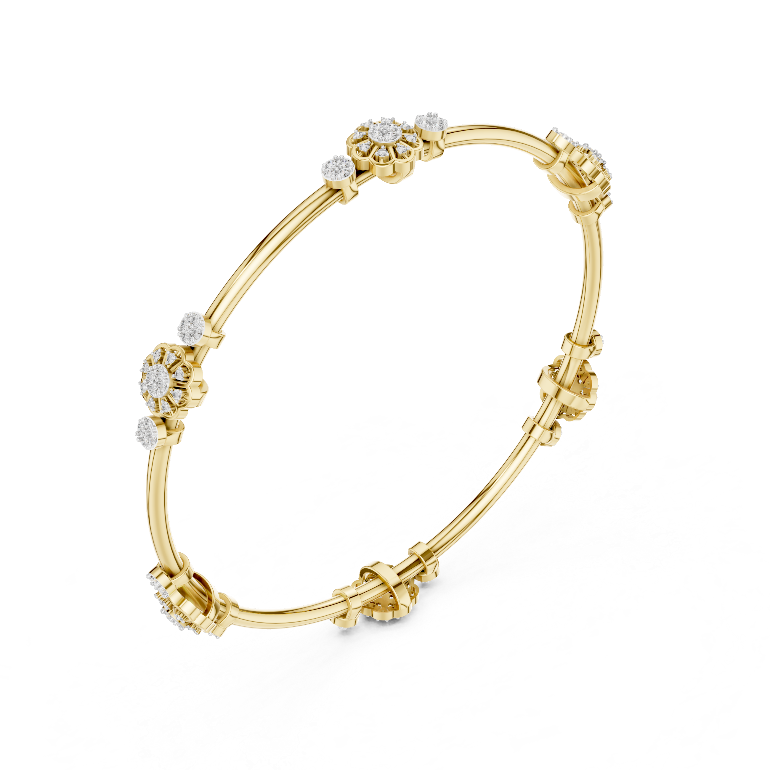 Blossoming Aura Diamond Floral Bangle Bracelet