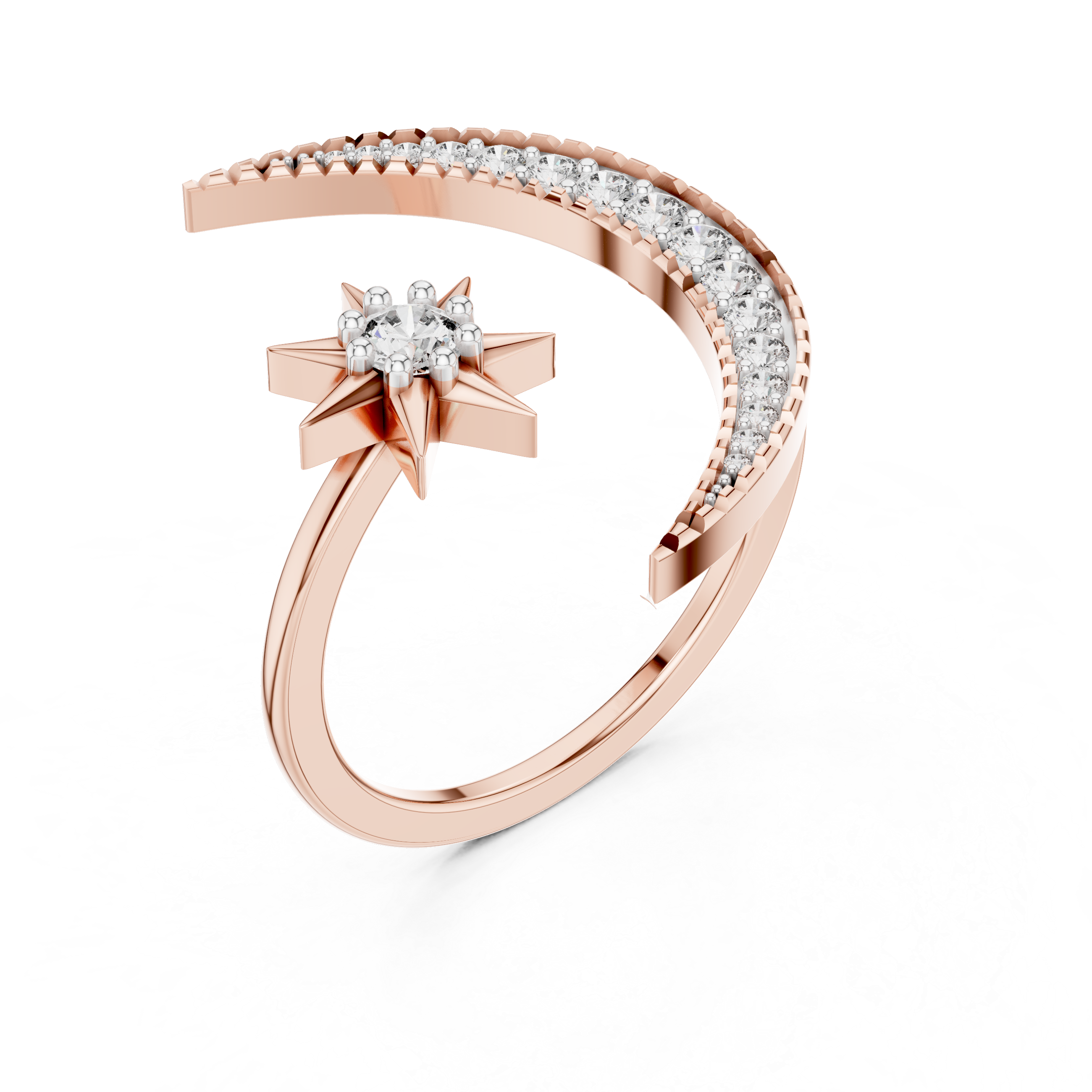 Celestial Toi et Moi Crescent Moon & Star Bypass Ring