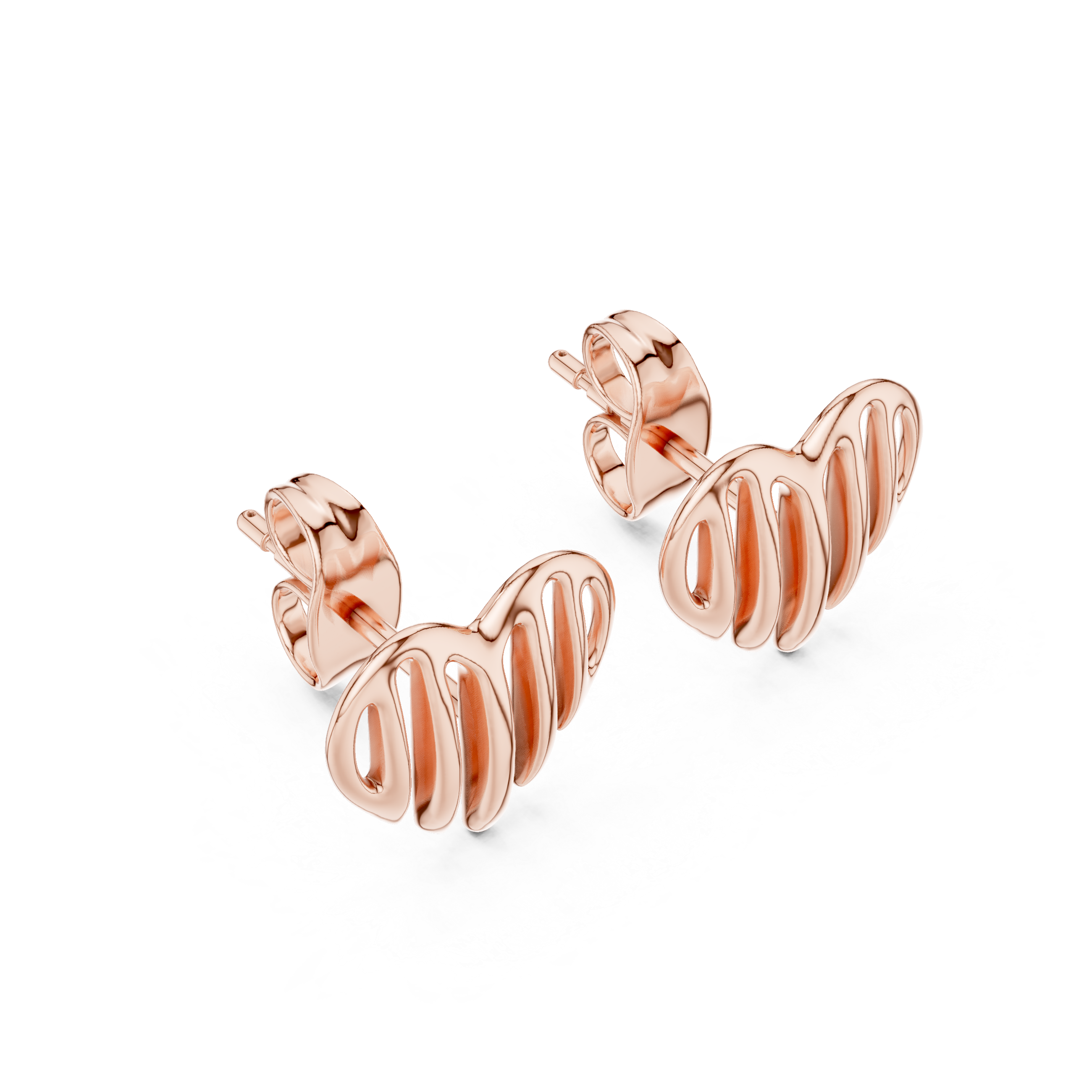 Minimalist Openwork Ribbed Heart Stud Earrings