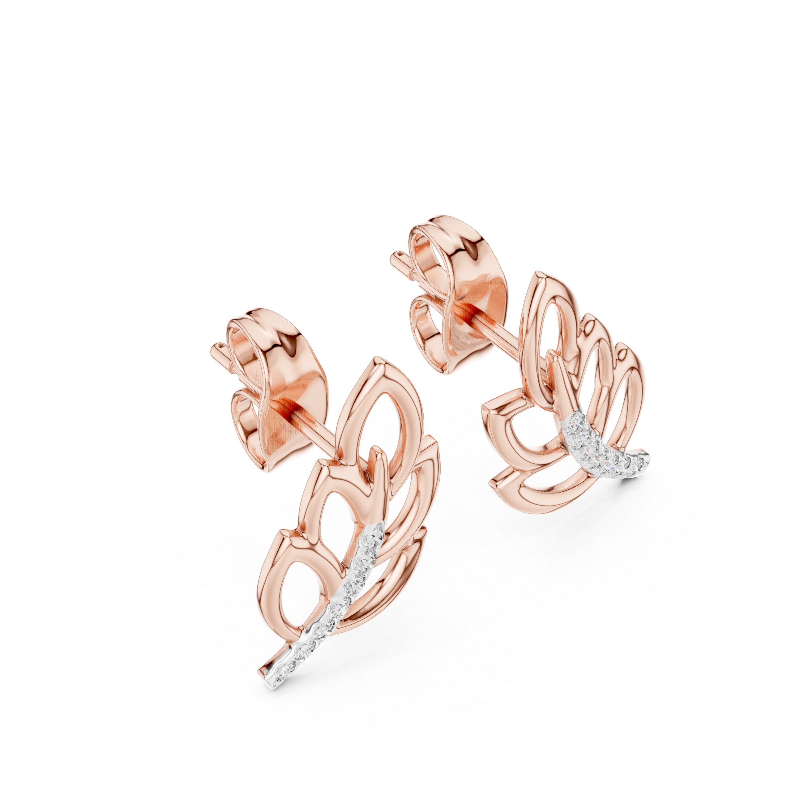 Intricate Diamond Willow Leaf Stud Earrings