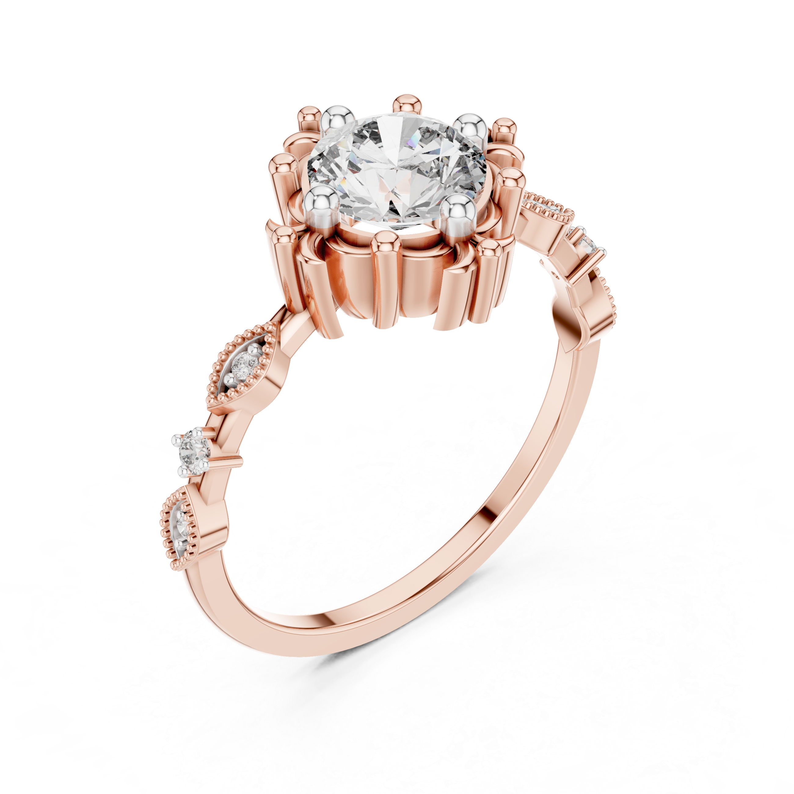 Vintage Empress Crown Solitaire Ring