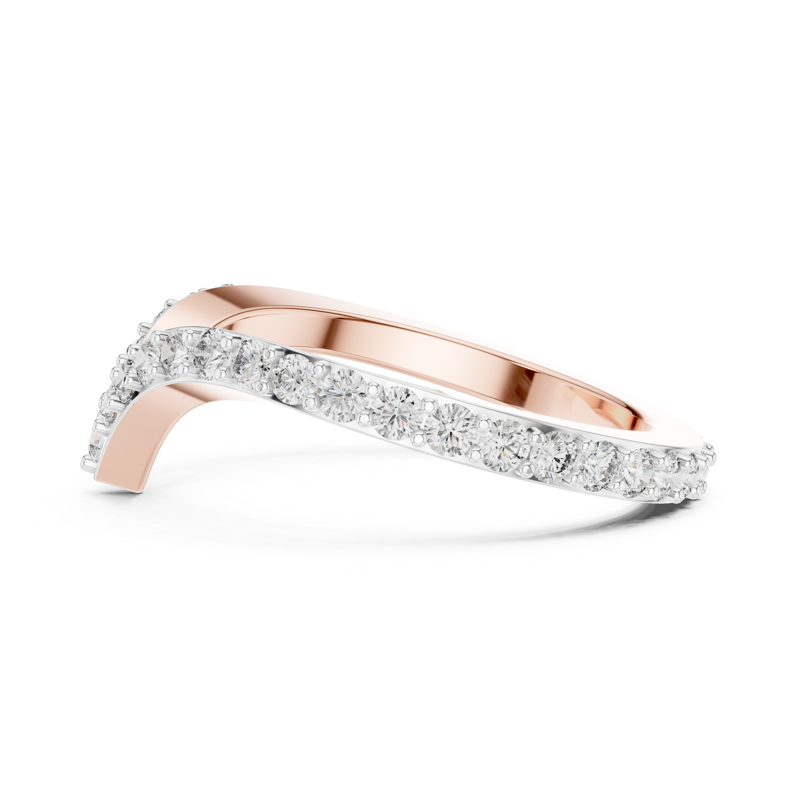V-Shaped Floating Pave Ring - Curved Chevron Band