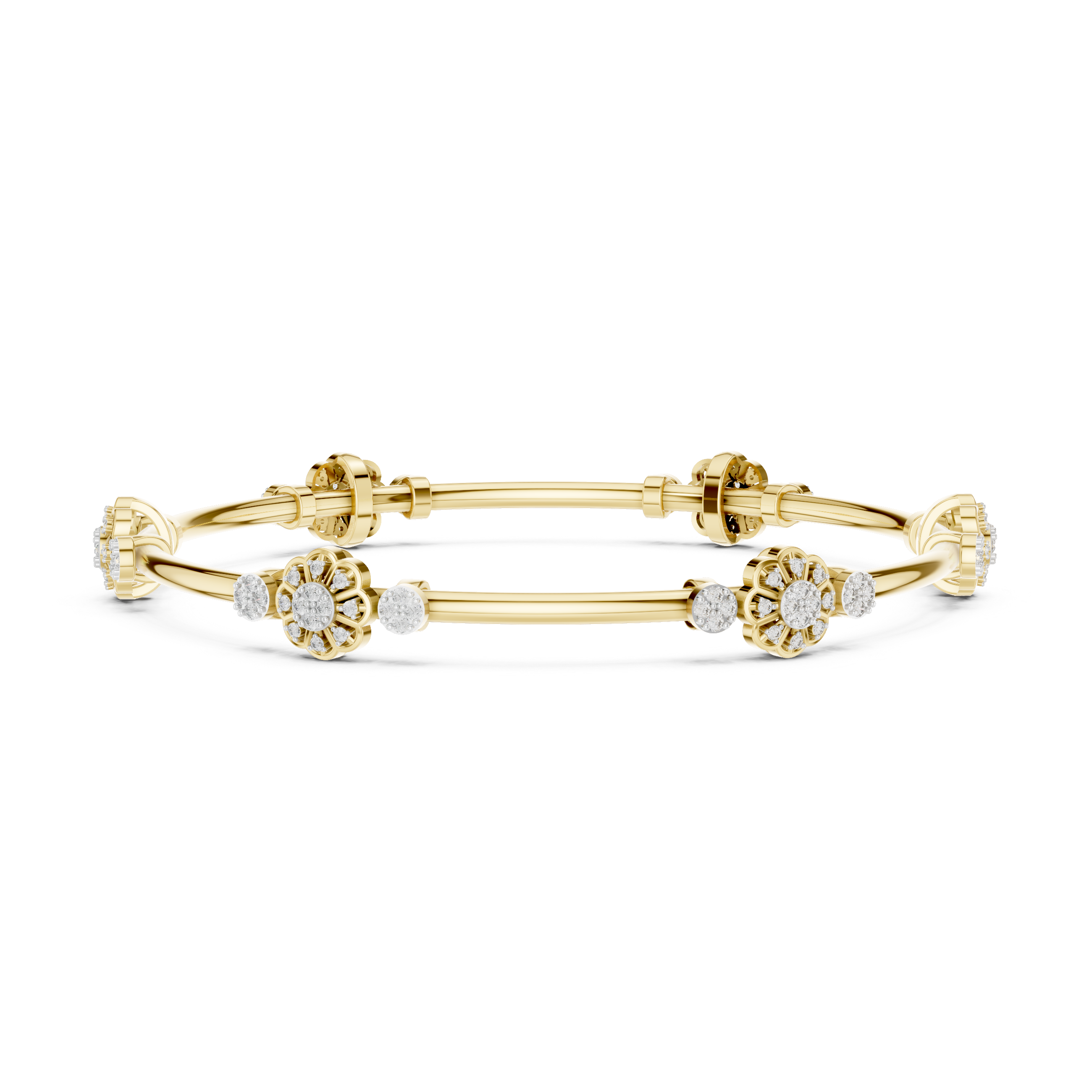 Blossoming Aura Diamond Floral Bangle Bracelet