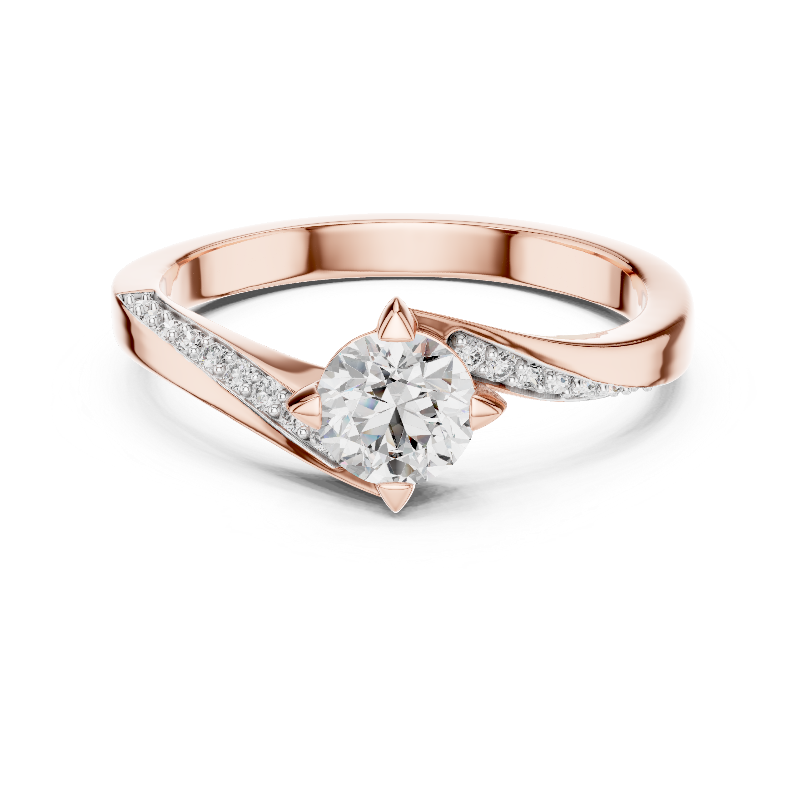 Round Brilliant Twisted Bypass Solitaire Ring